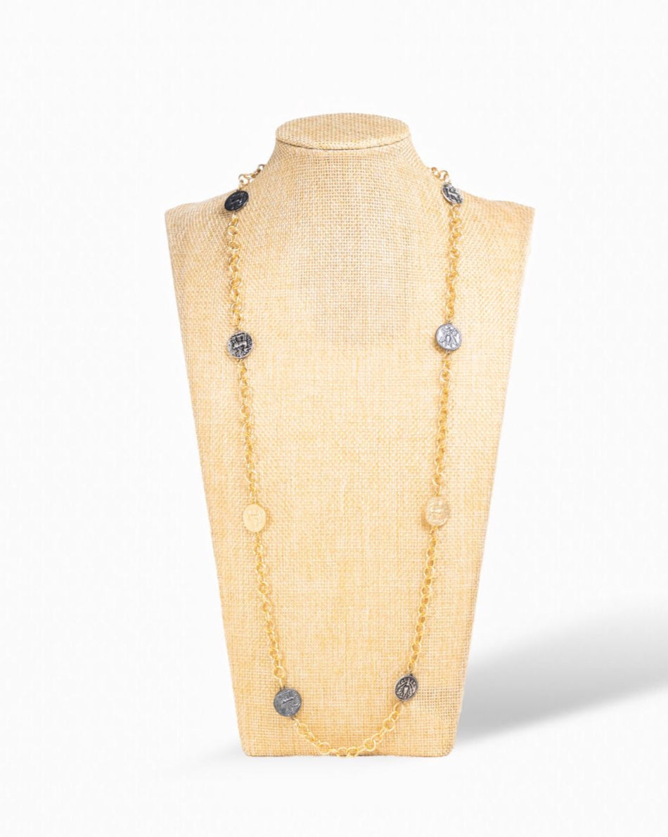 Gold & Mixed Coin Long Necklace