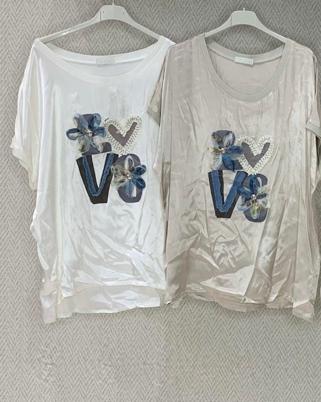 Love Appliqué Satin Tee