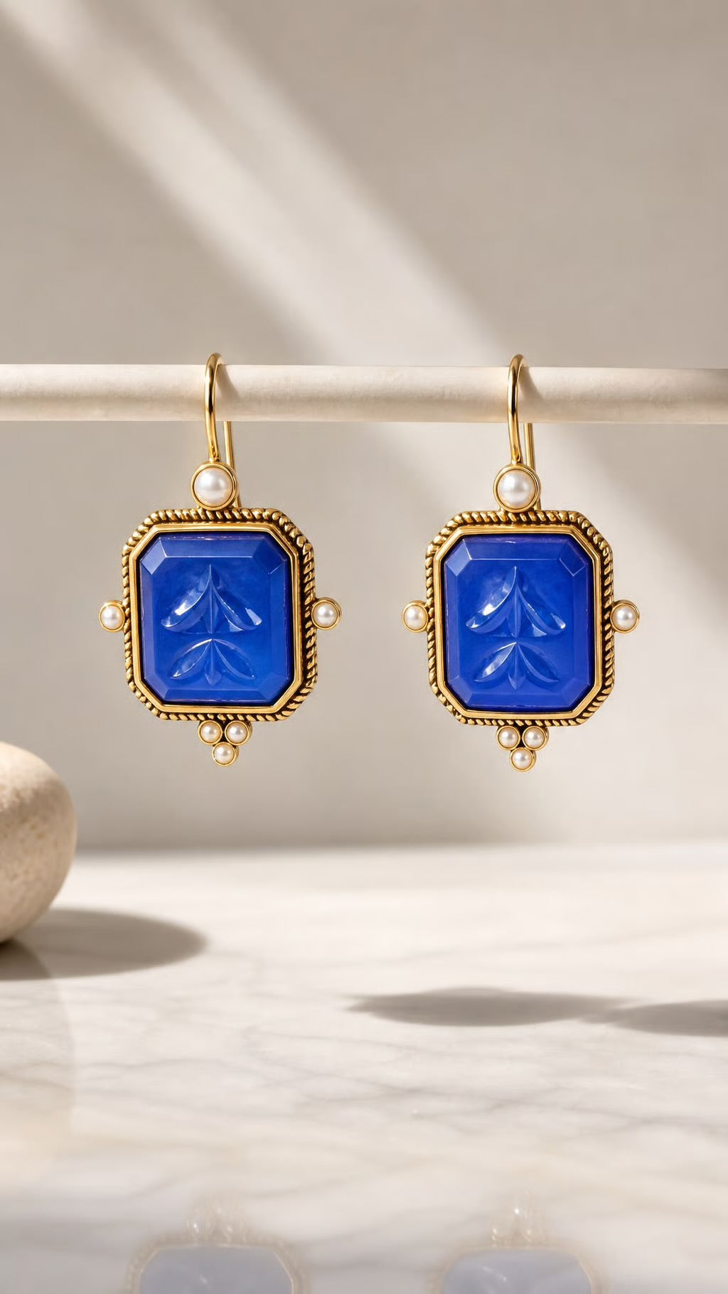 Capri Blue Carved Statement Earrings