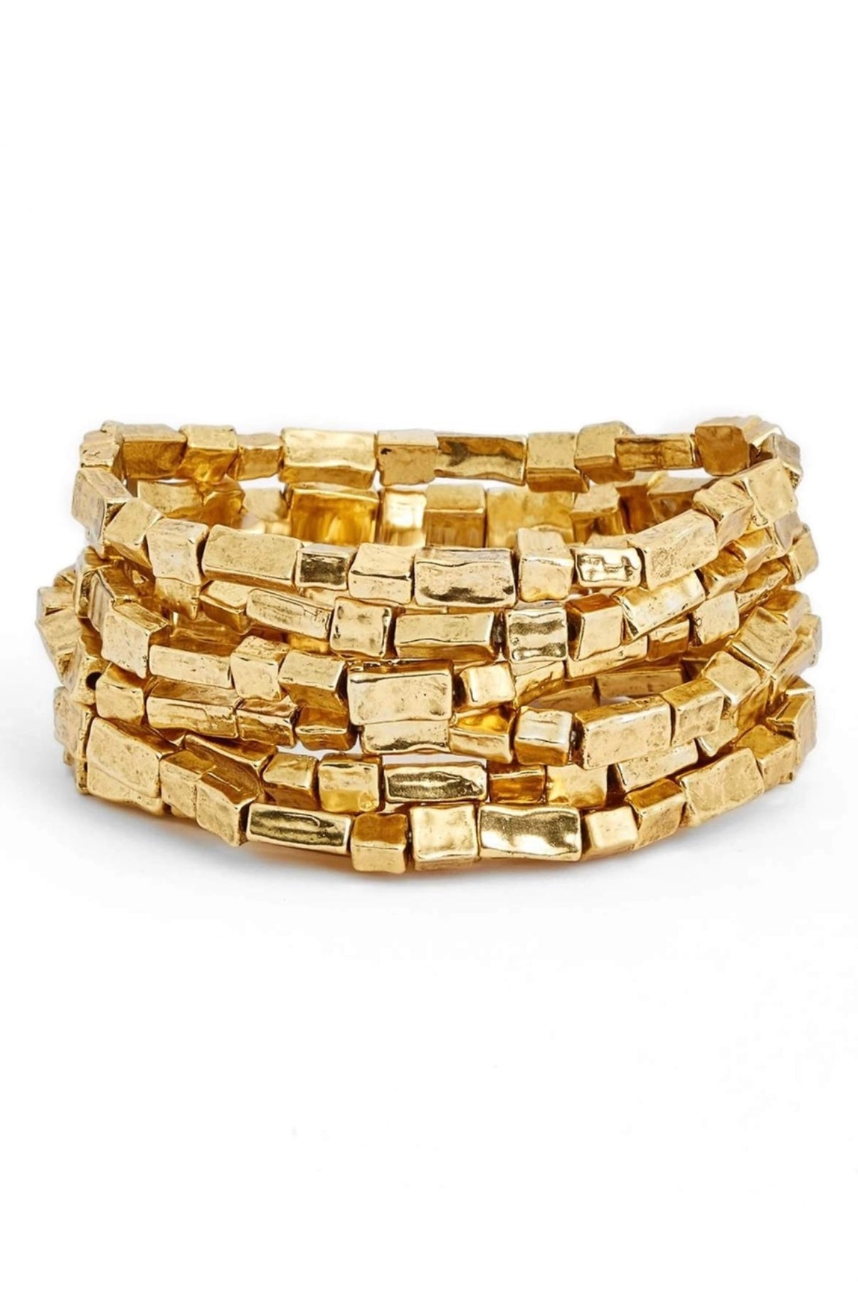 Gold Hammered Block Stretch Bracelet