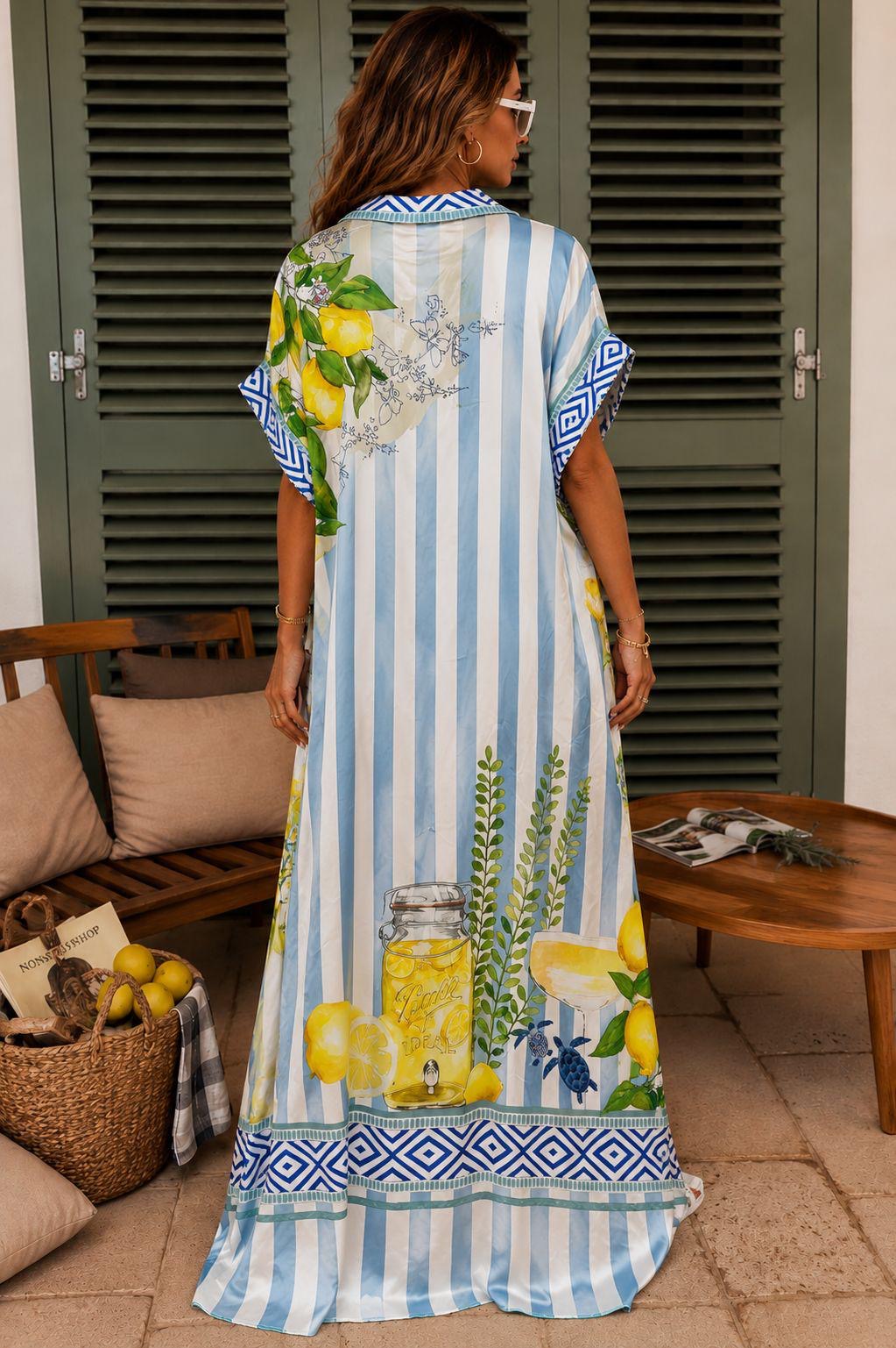 Lemon Grove Silk Maxi Shirt Dress