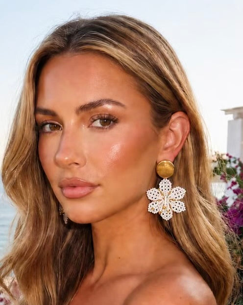 Ivory Bloom Beaded Earrings