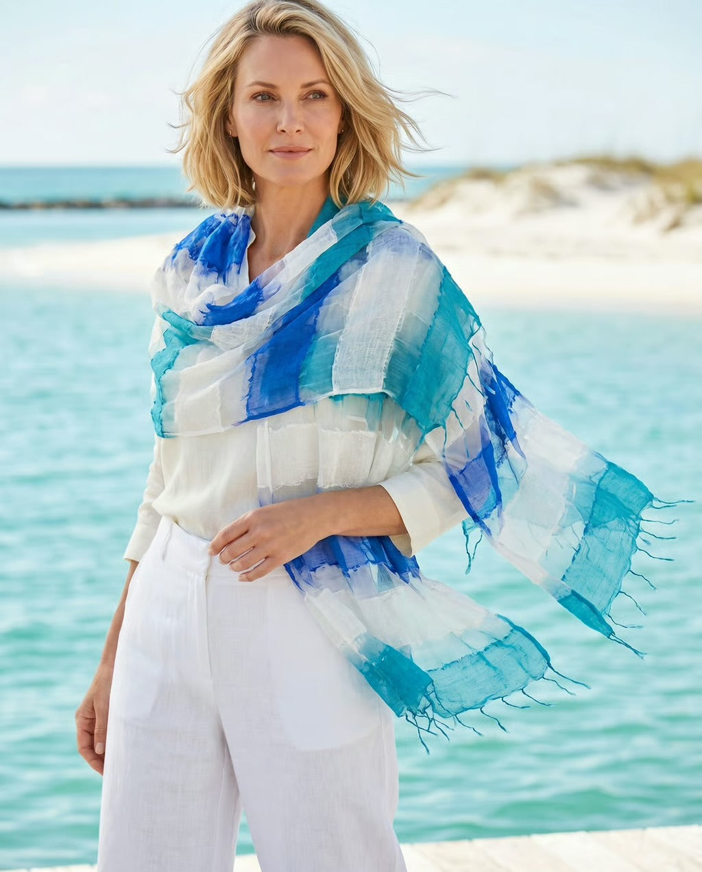 Aegean Waters Hand-Painted Scarf