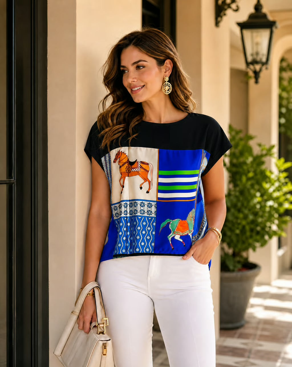Equestrian Scarf Print Blouse