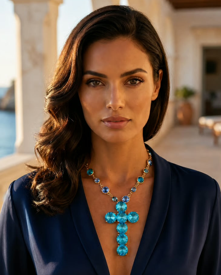 Azure Cross Statement Necklace