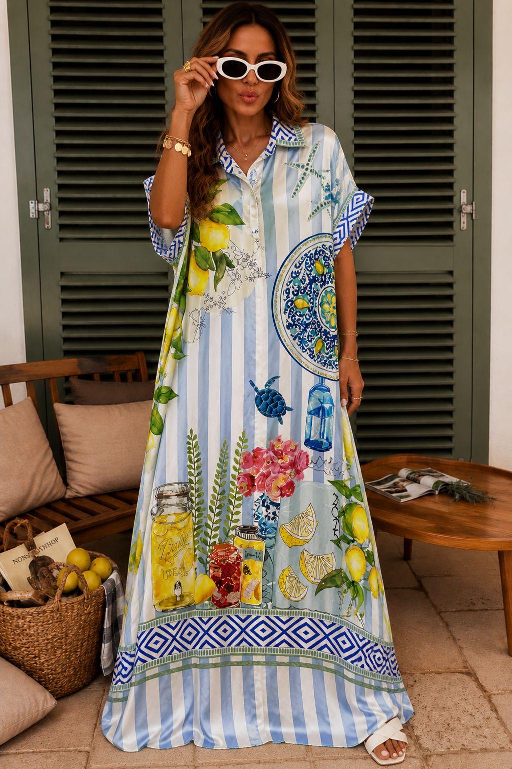 Lemon Grove Silk Maxi Shirt Dress