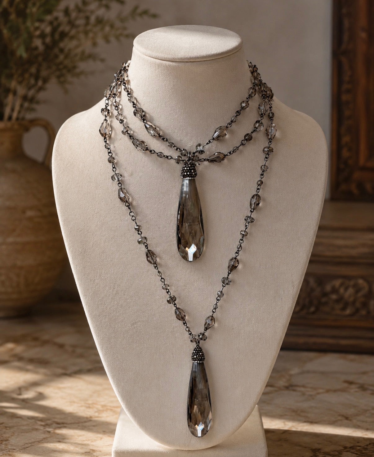 Midnight Mist Crystal Lariat Necklace