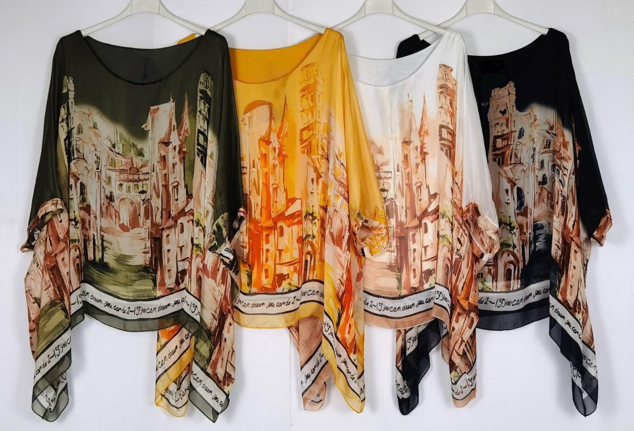 Cityscape Chiffon Poncho Top