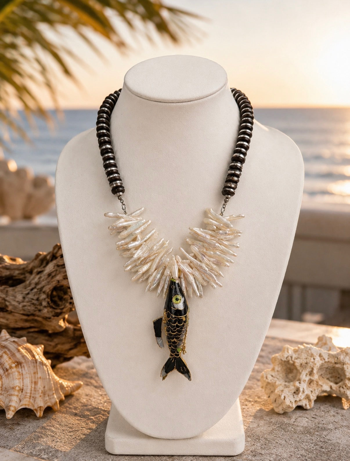 Midnight Pearl Koi Statement Necklace