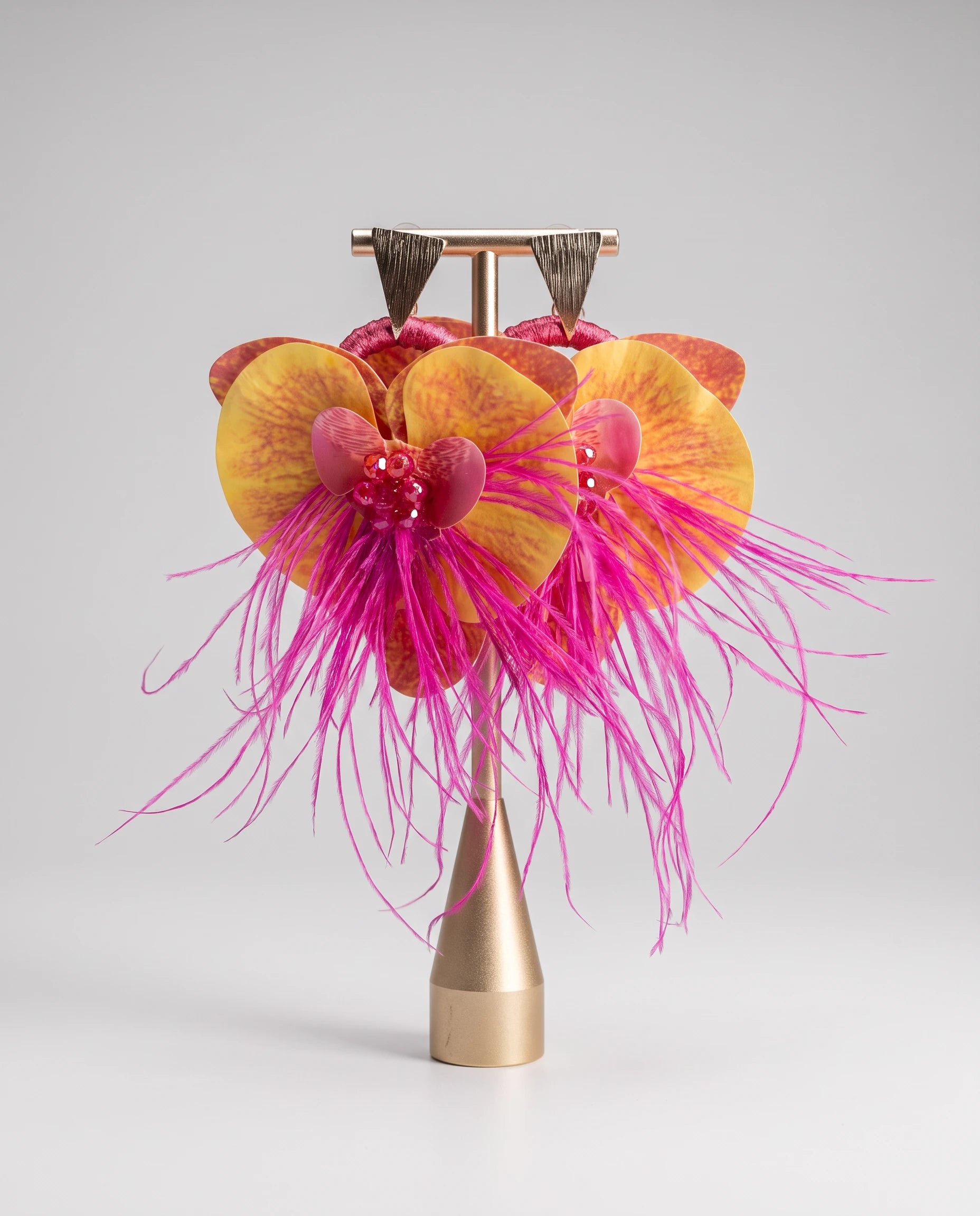 Sunburst Orchid Feather Statement Earrings