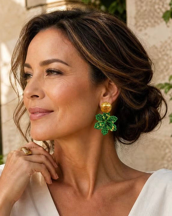 Emerald Bloom Beaded Earrings