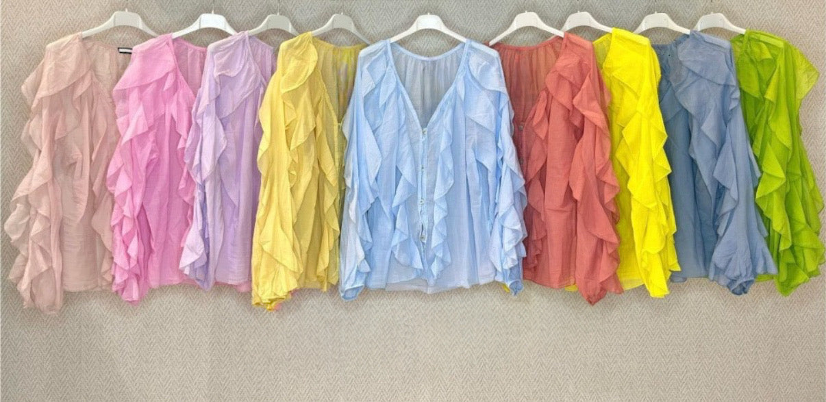 Ruffled Lightweight Linen Blouse