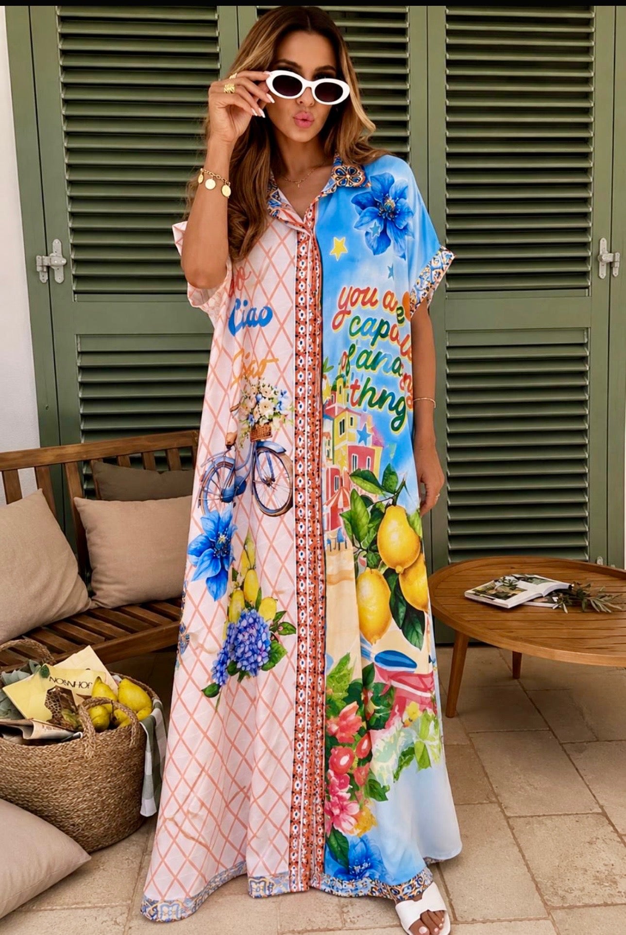 Ciao Ciao Italian Print Maxi Shirt Dress