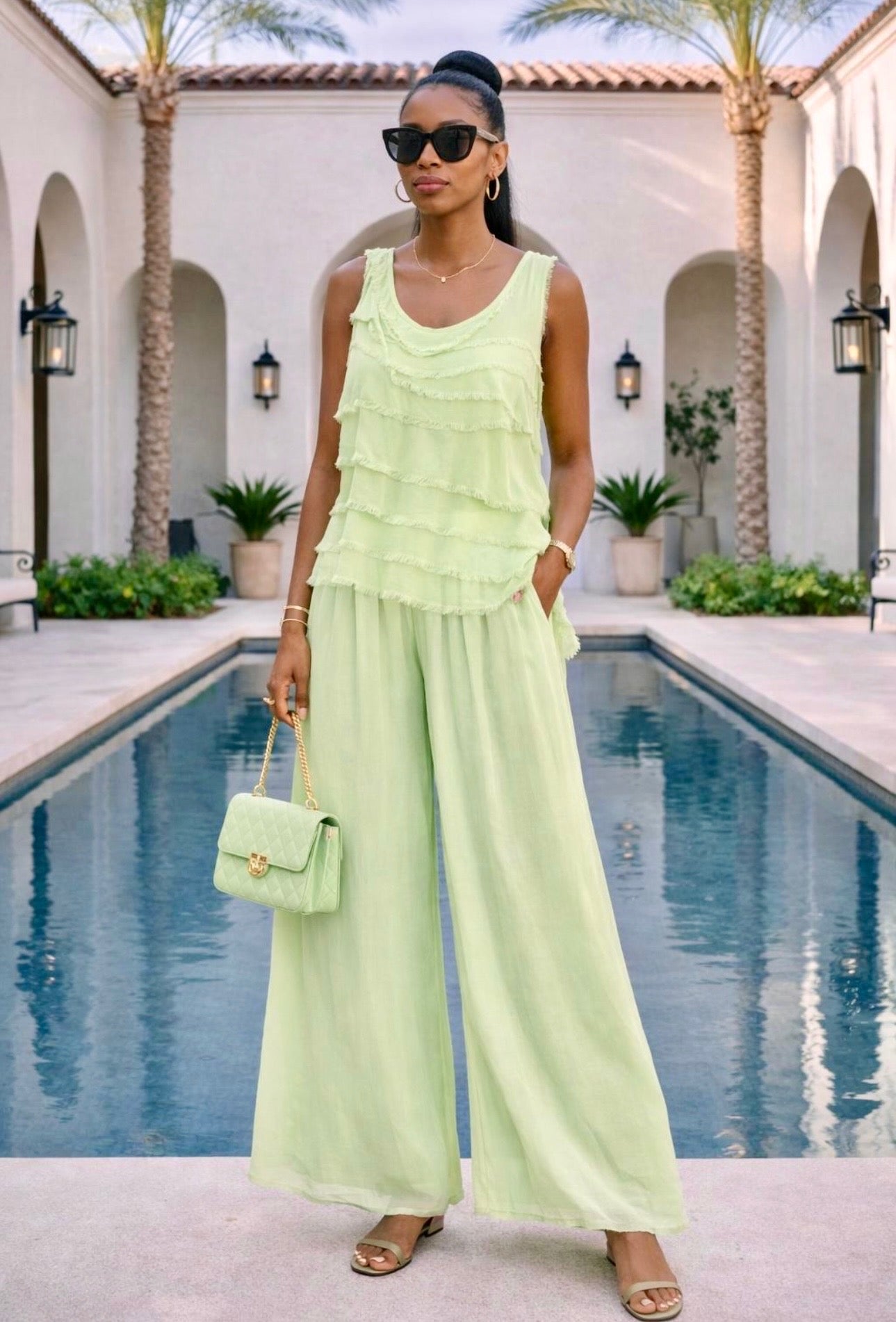 Textured Tiered Pant Set