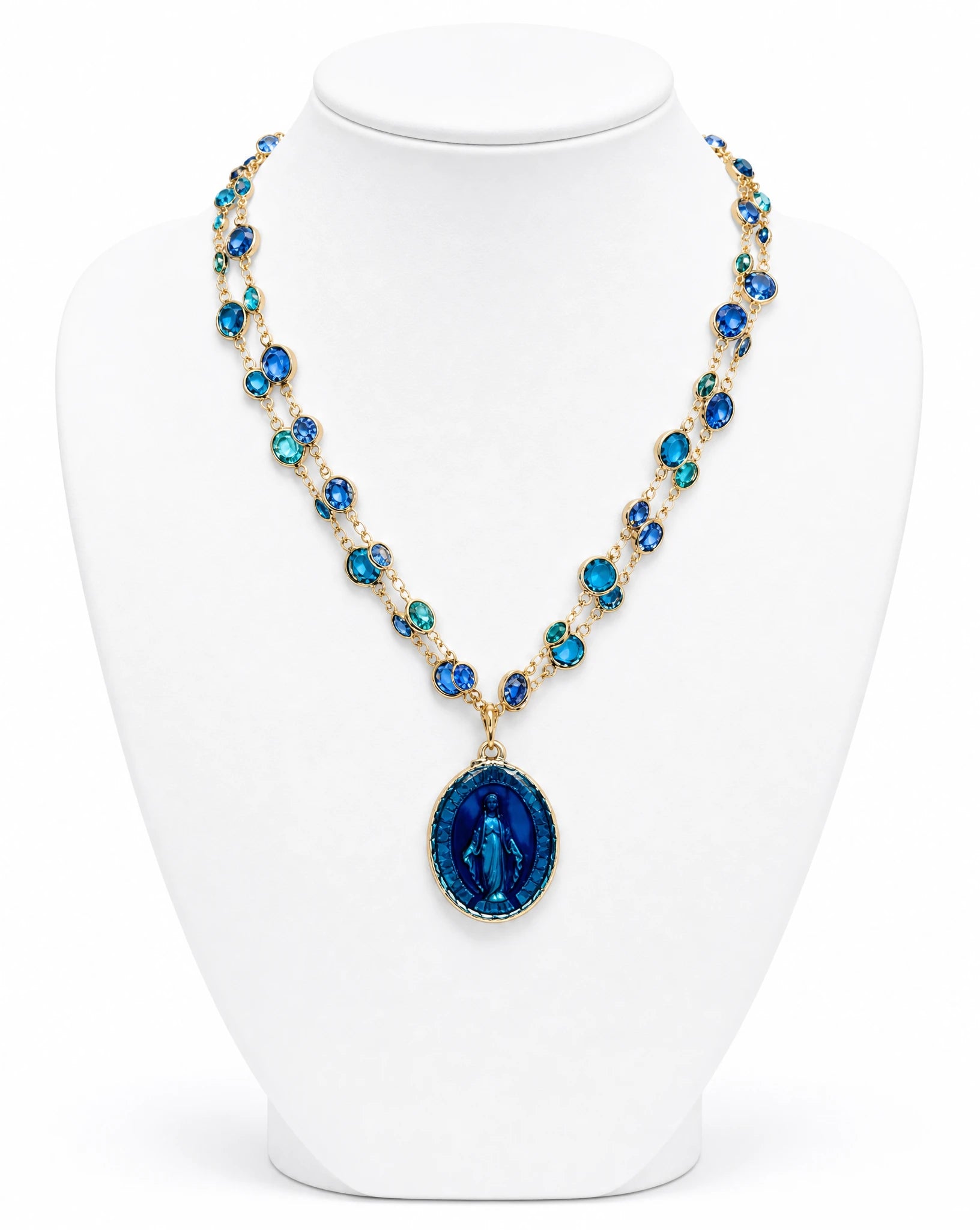 Sapphire Crystal Madonna Medallion Necklace