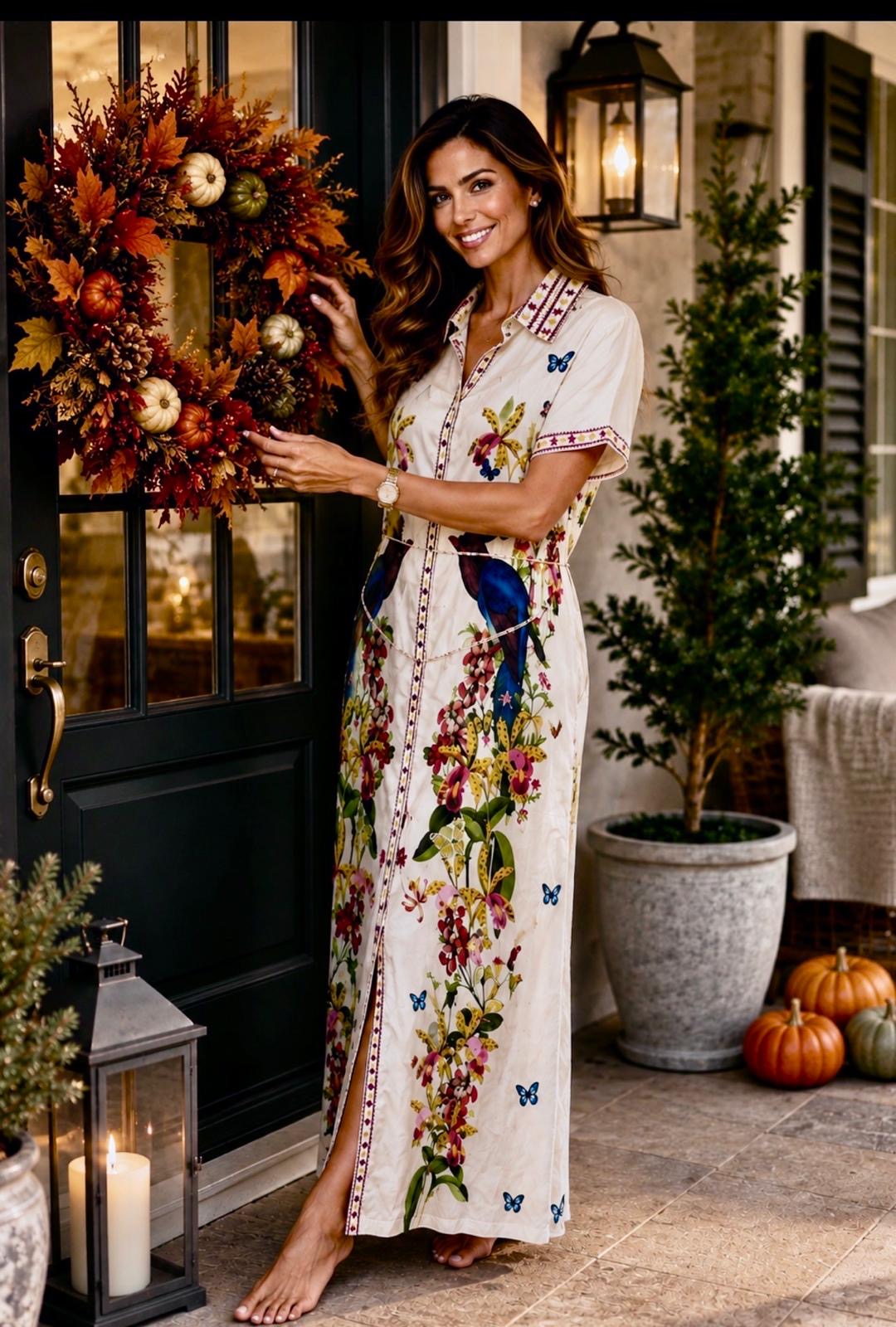 Jardin de Mariposas Maxi Shirt Dress