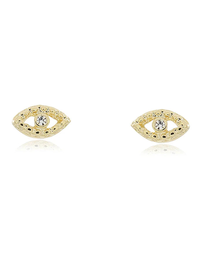 Tiny Evil Eye Studs – Gold with Crystal Center
