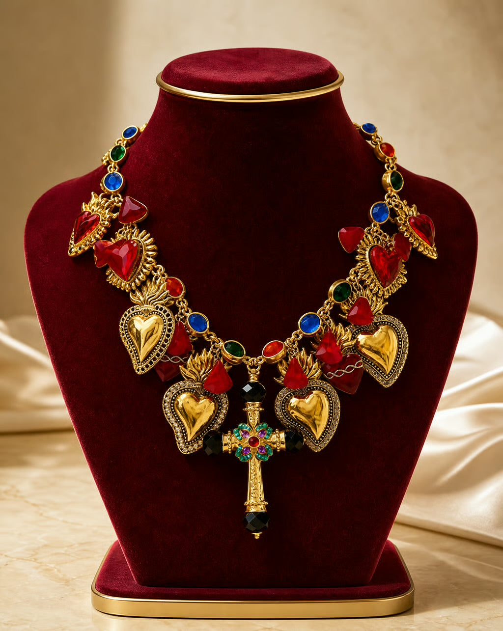 Sacred Heart & Cross Statement Necklace