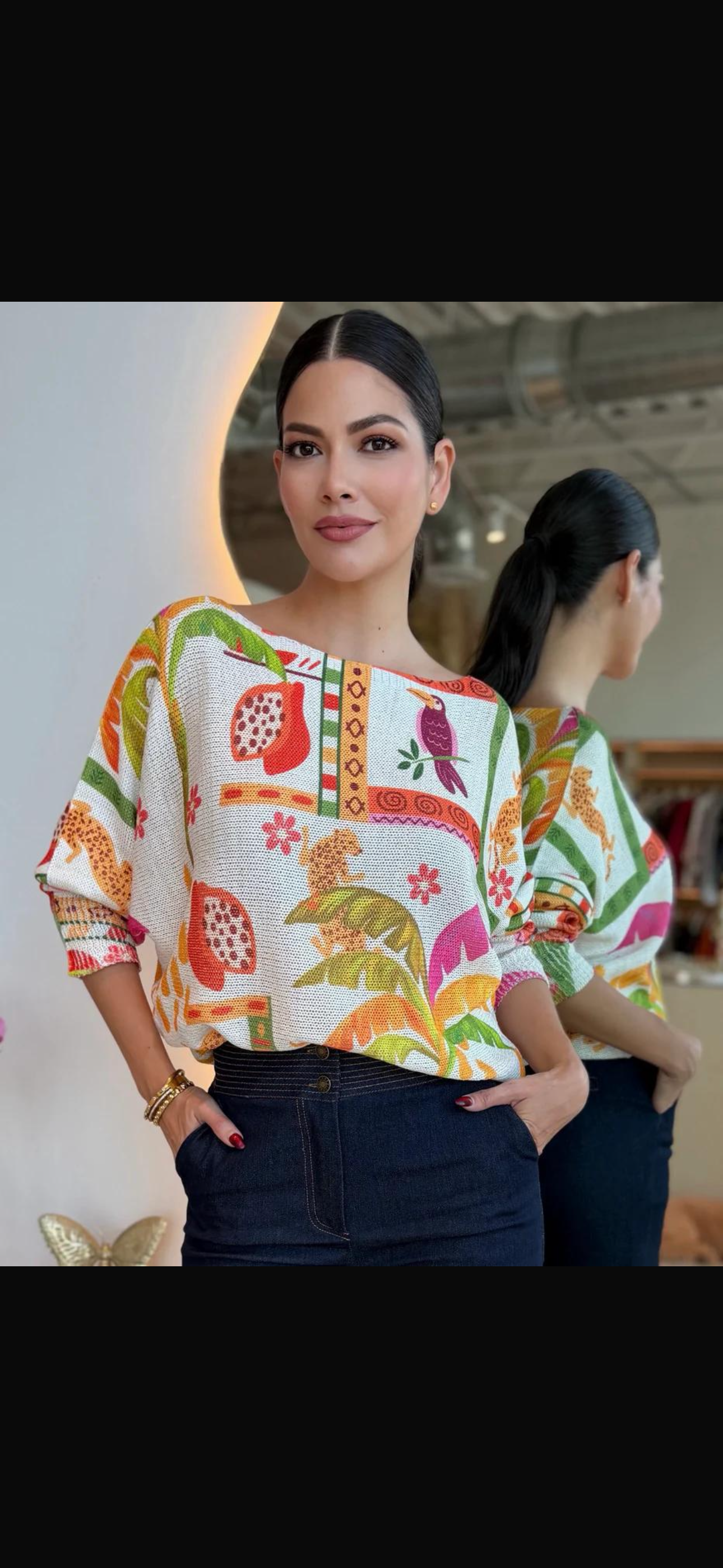 Gallery Print Lightweight Knit Sweater