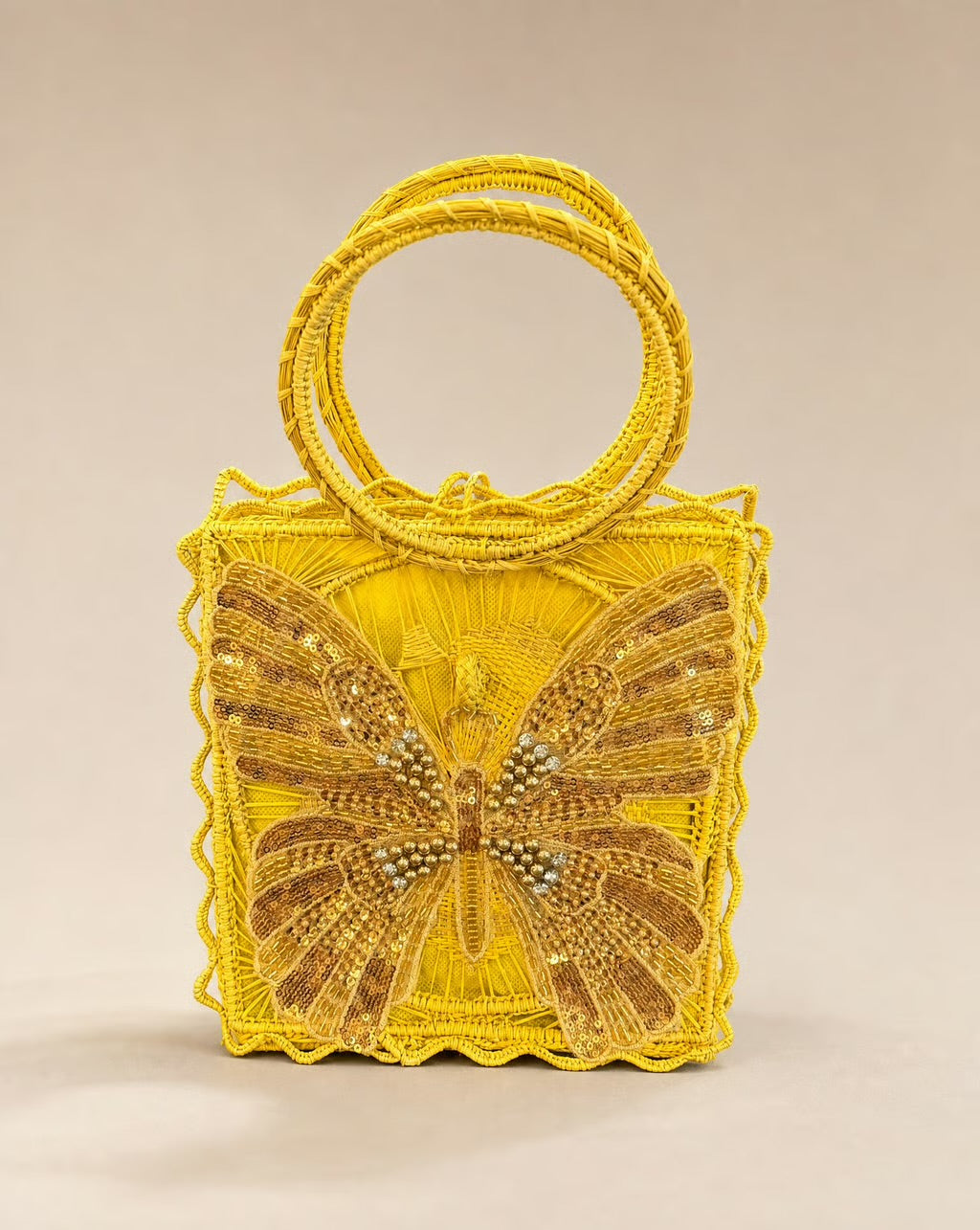 Golden Monarch Butterfly Woven Handbag