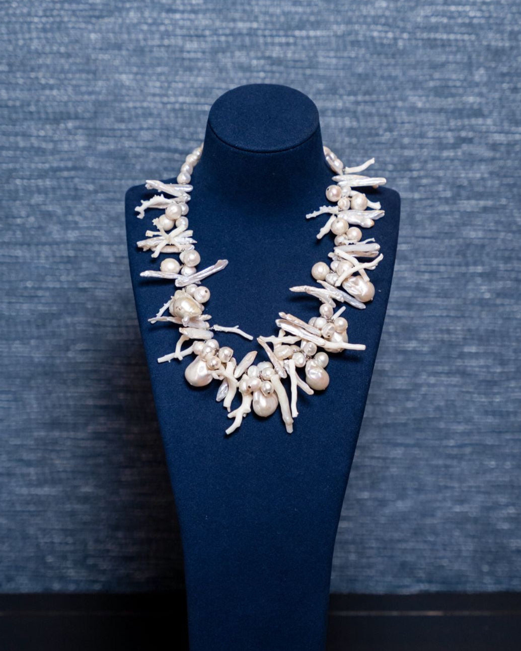 Ivory Baroque Pearl + White Branch Coral Necklace