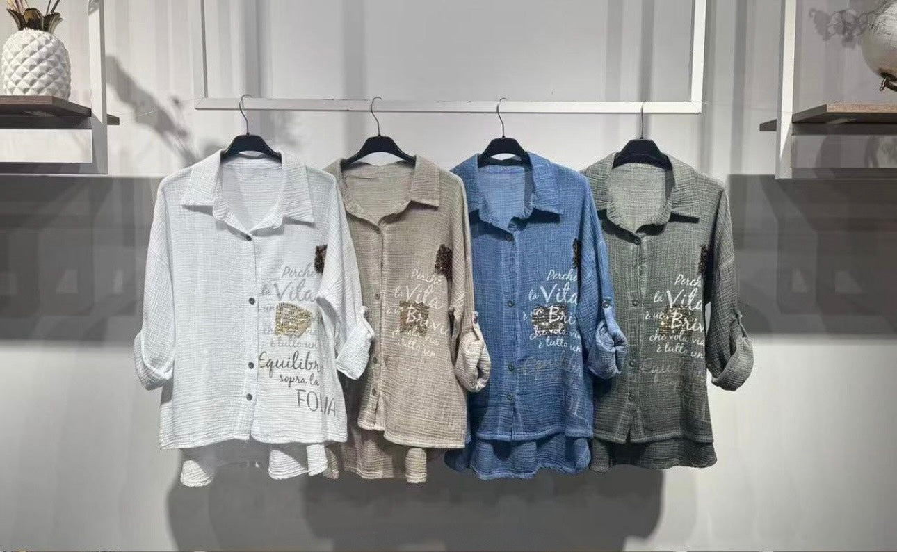 La Vita Script Button-Front Shirt