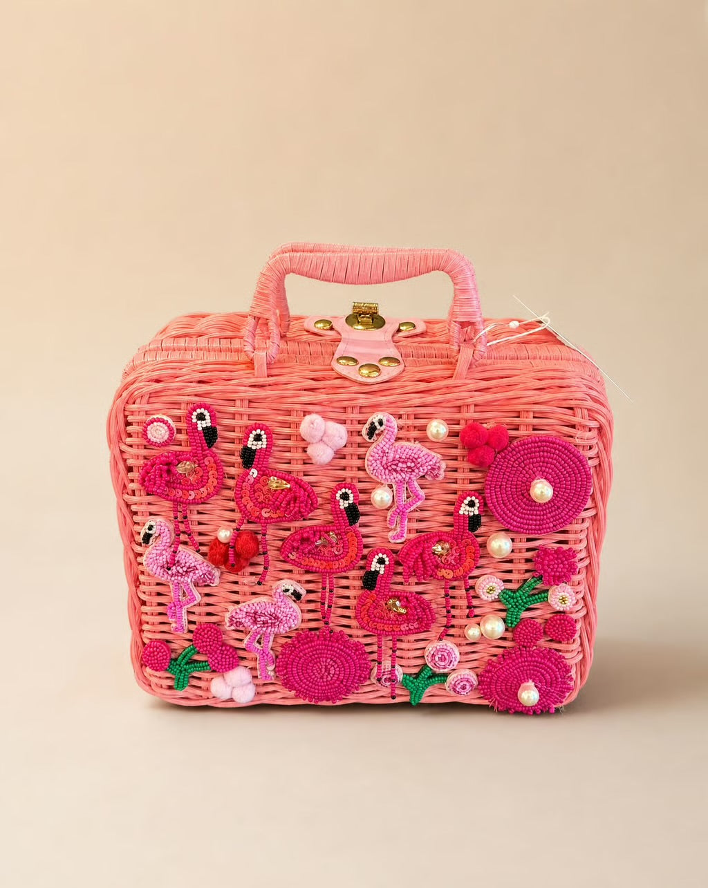 Flamingo Paradise Wicker Vanity Bag