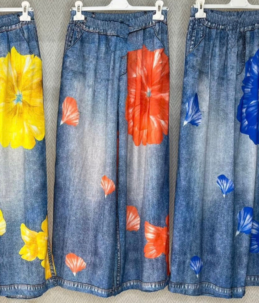 Print Wide-Leg Pants – Lightweight & Denim-Look Styles