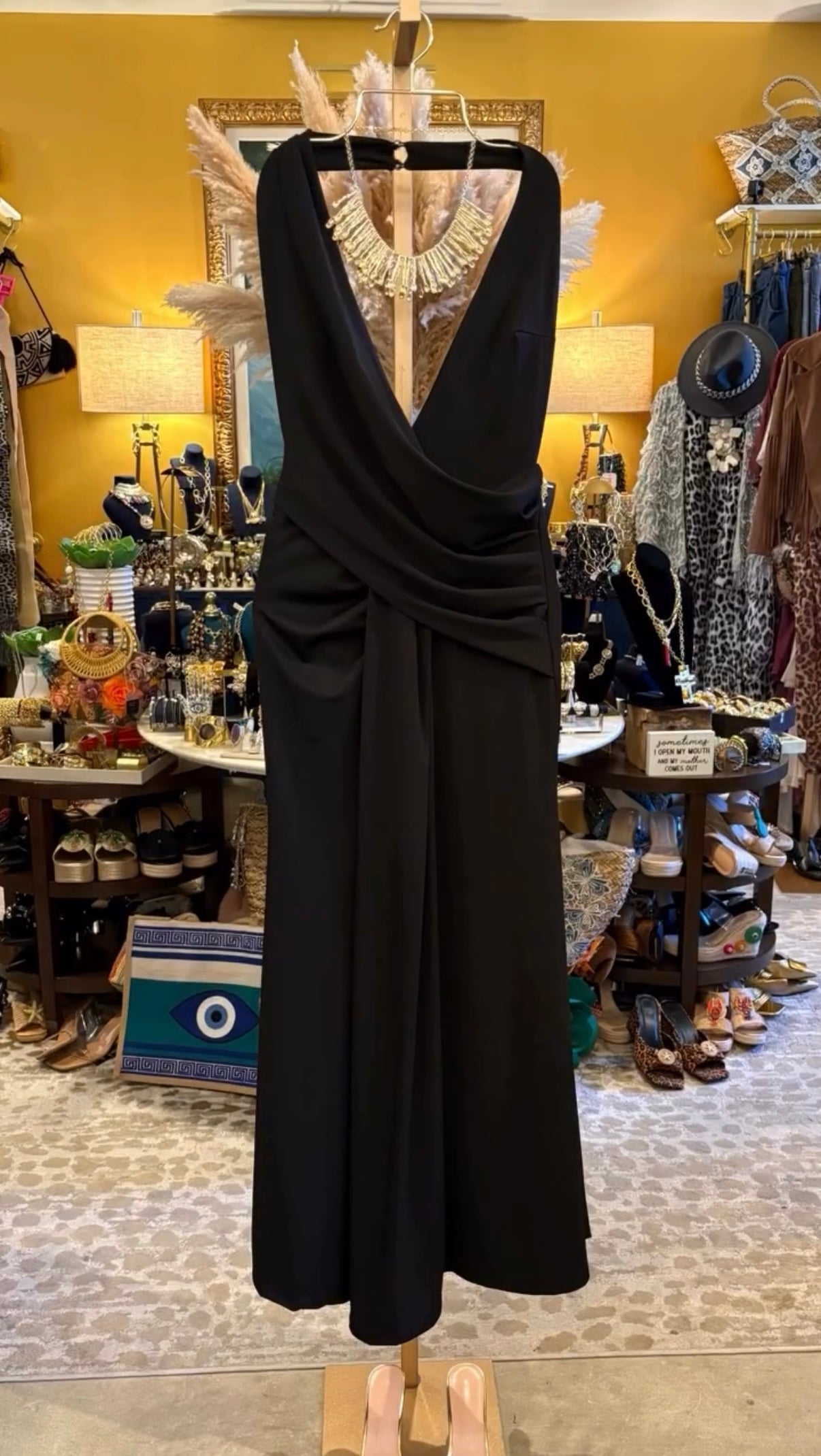 Halter Open-Back Evening Dress