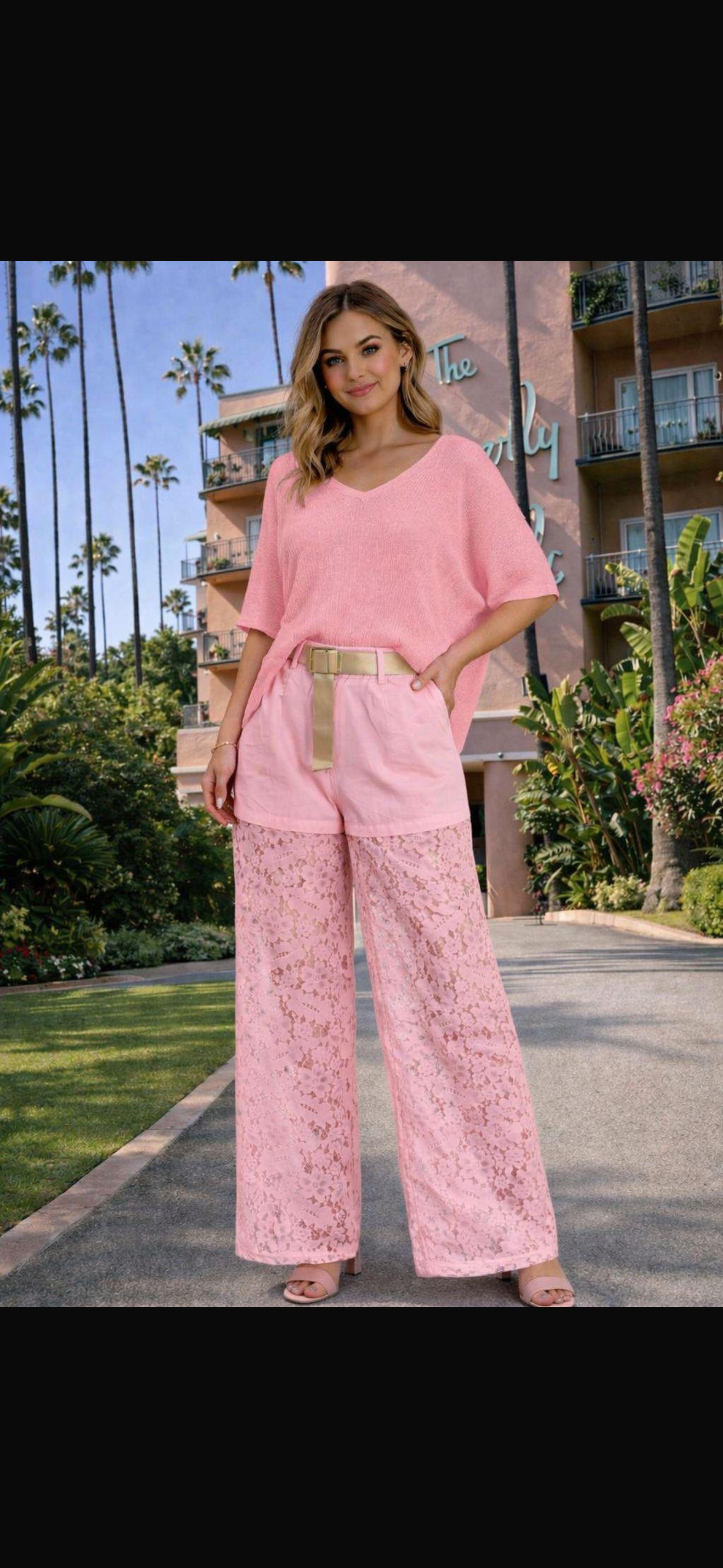 Blush Lace Wide-Leg Pant