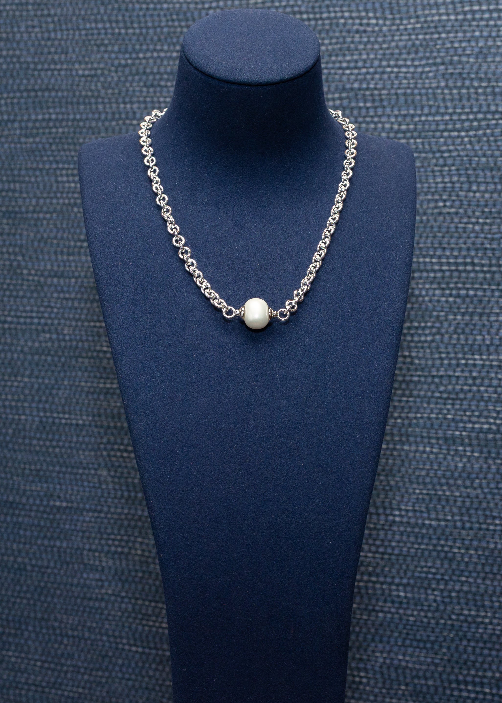 Silver Chain Pearl Accent Necklace