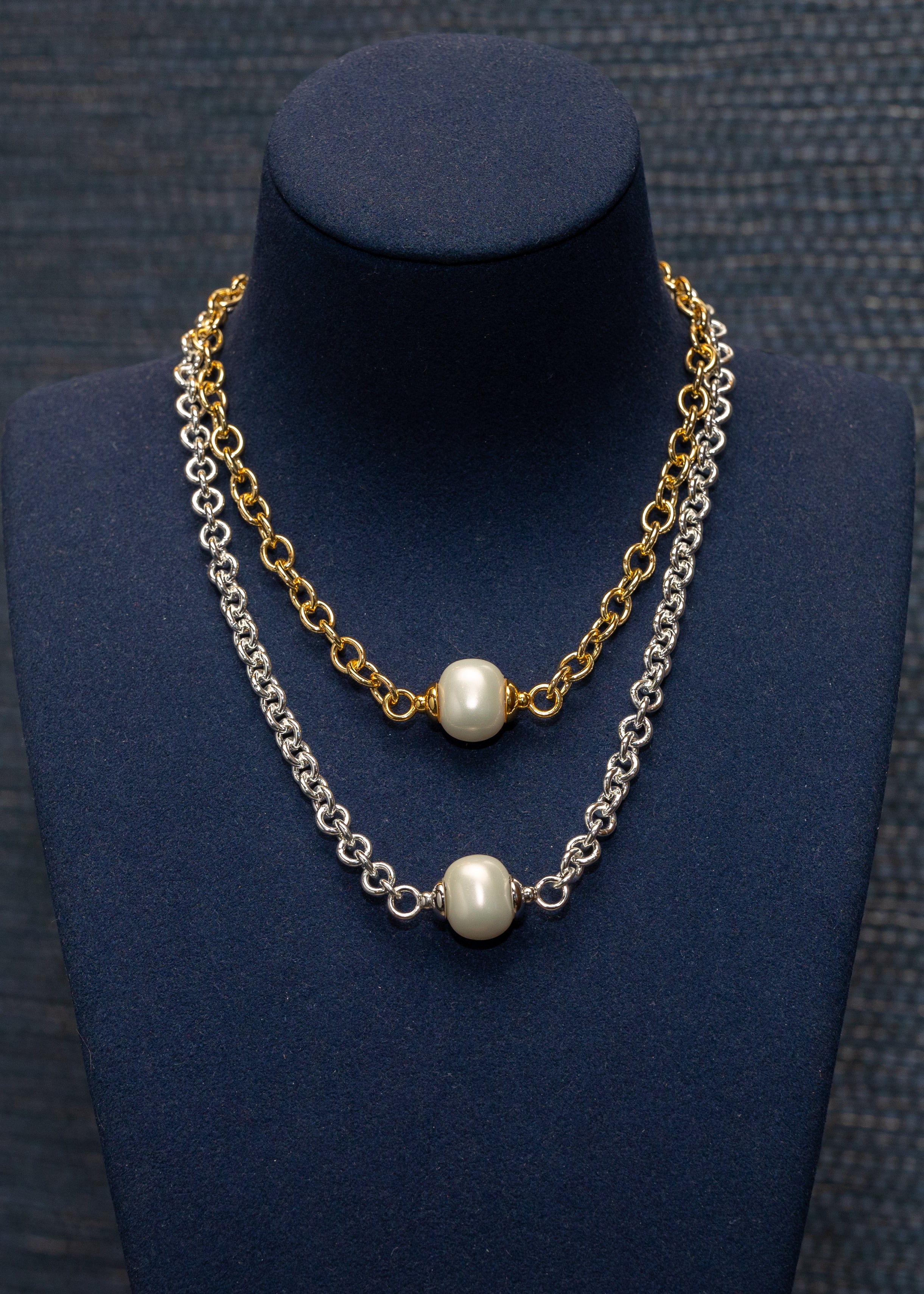 Silver Chain Pearl Accent Necklace