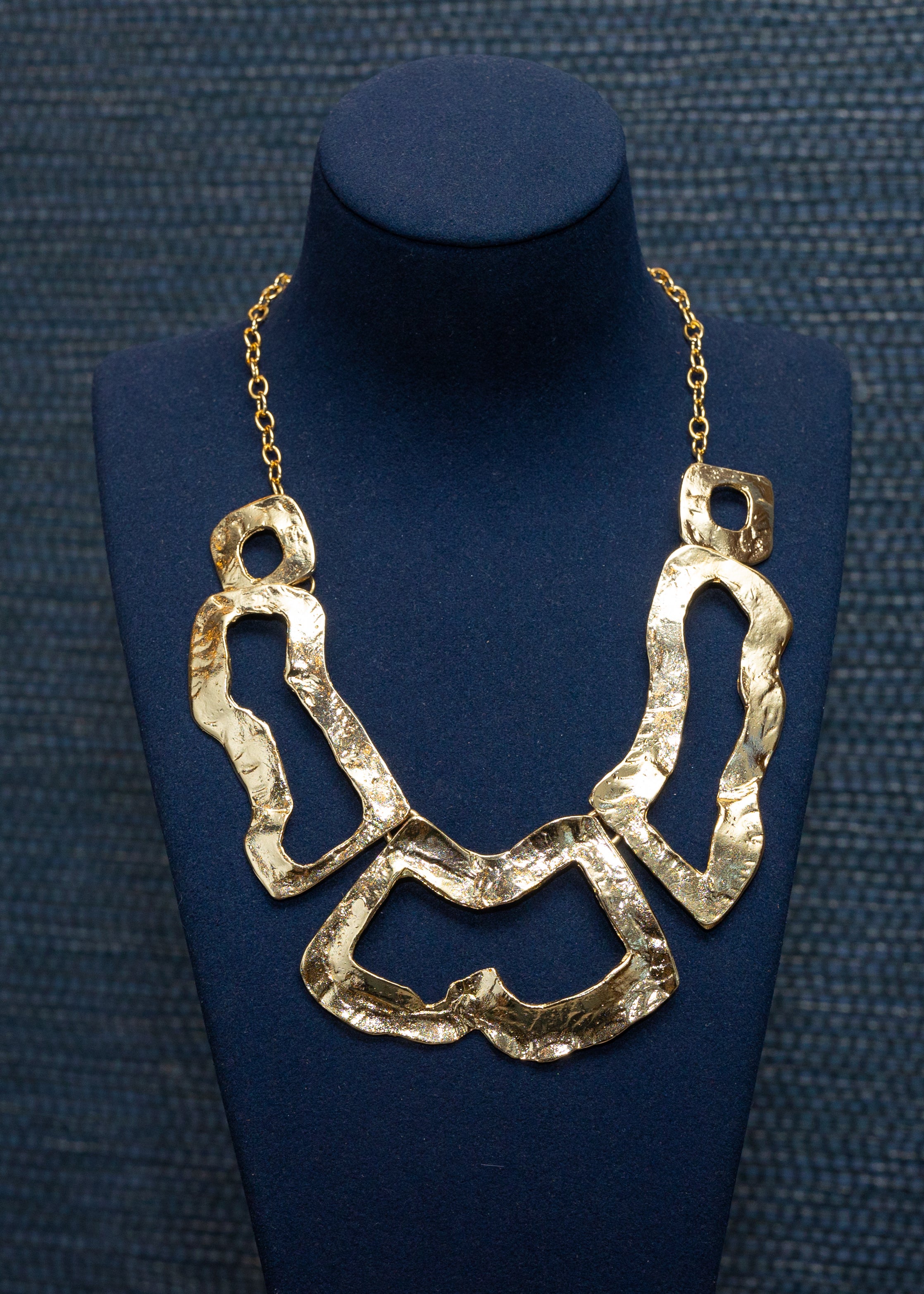 Hammered Gold Sculptural Statement Necklace
