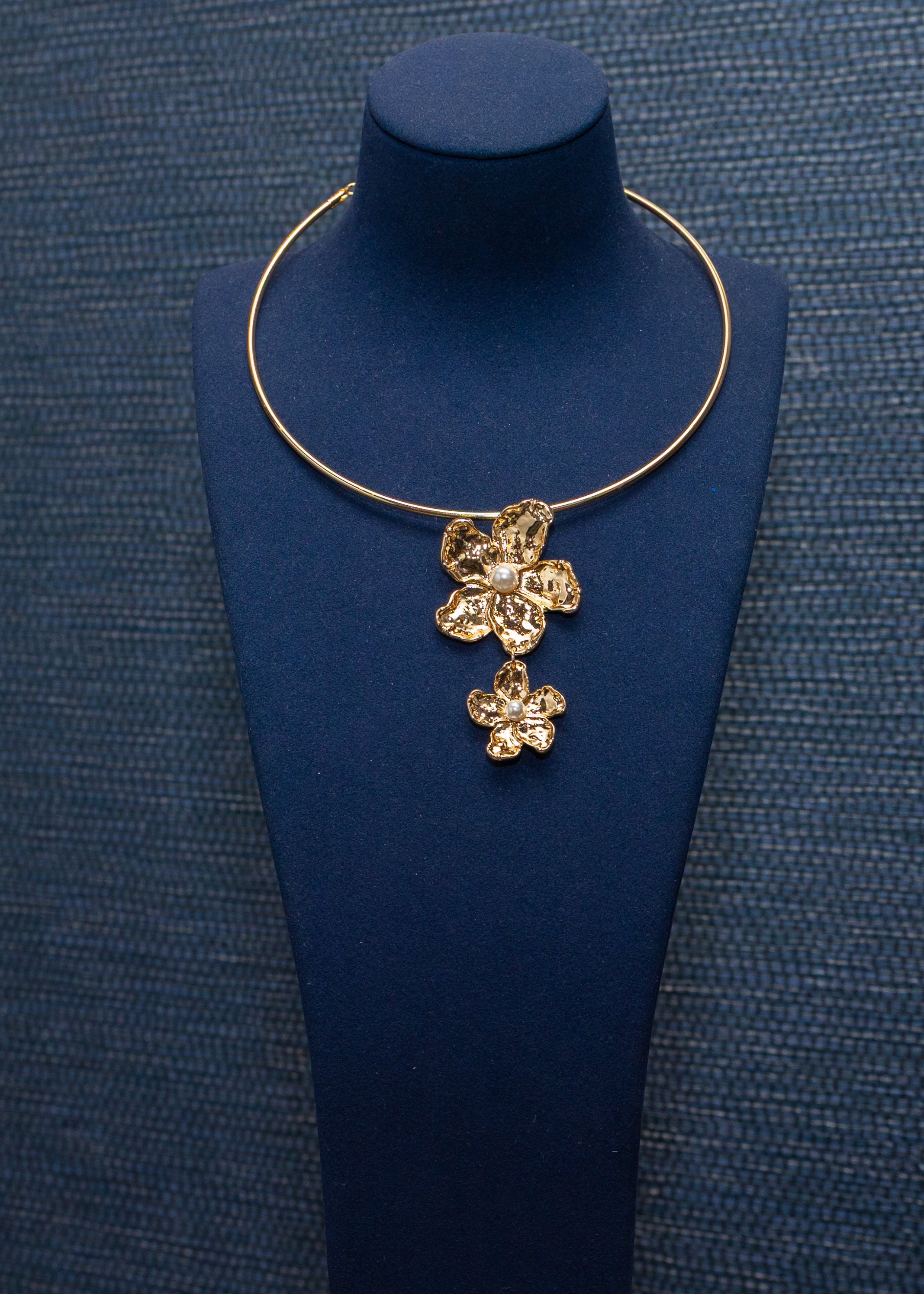 Golden Bloom Double Flower Collar Necklace