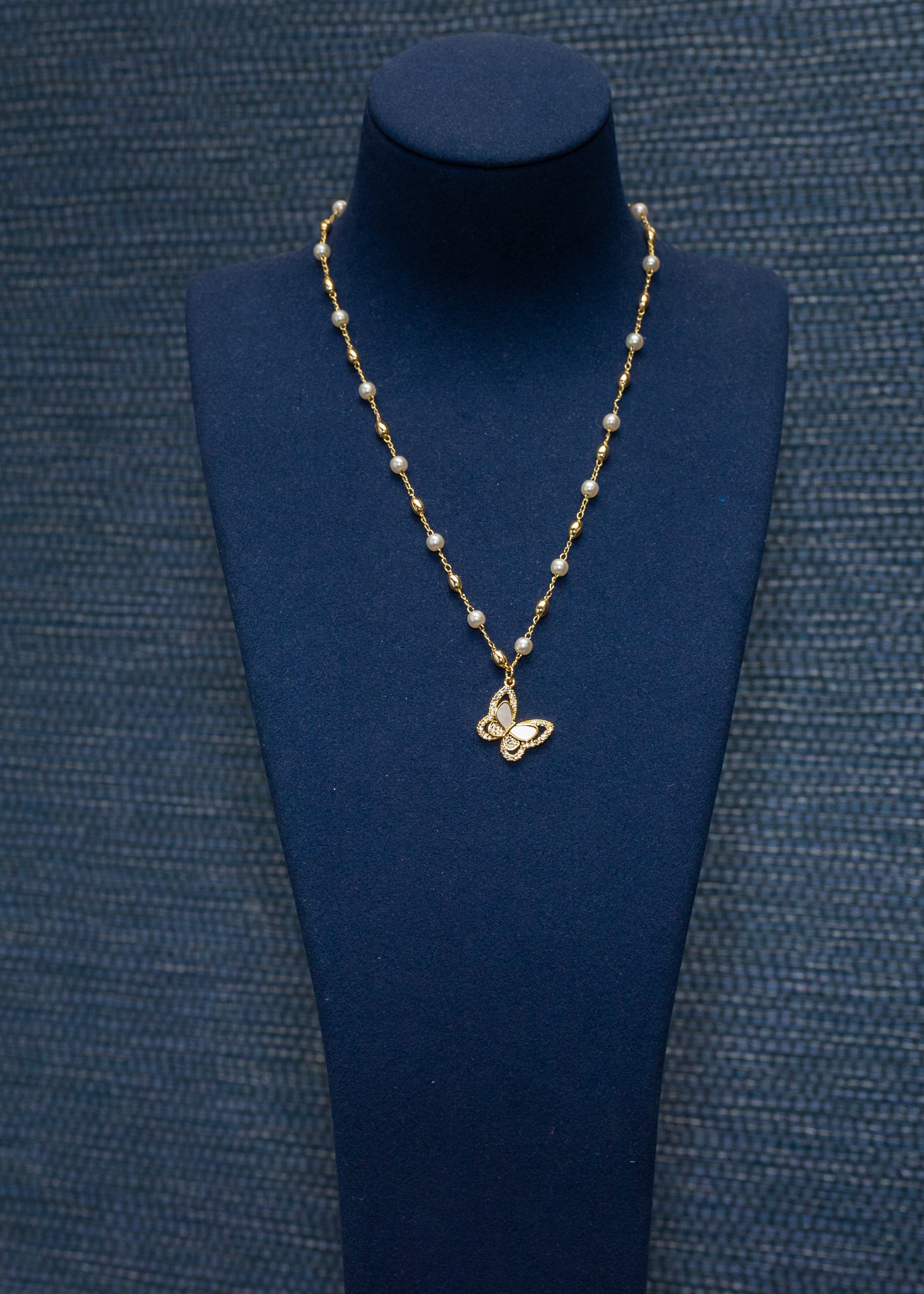 Pearl-Linked Butterfly Necklace