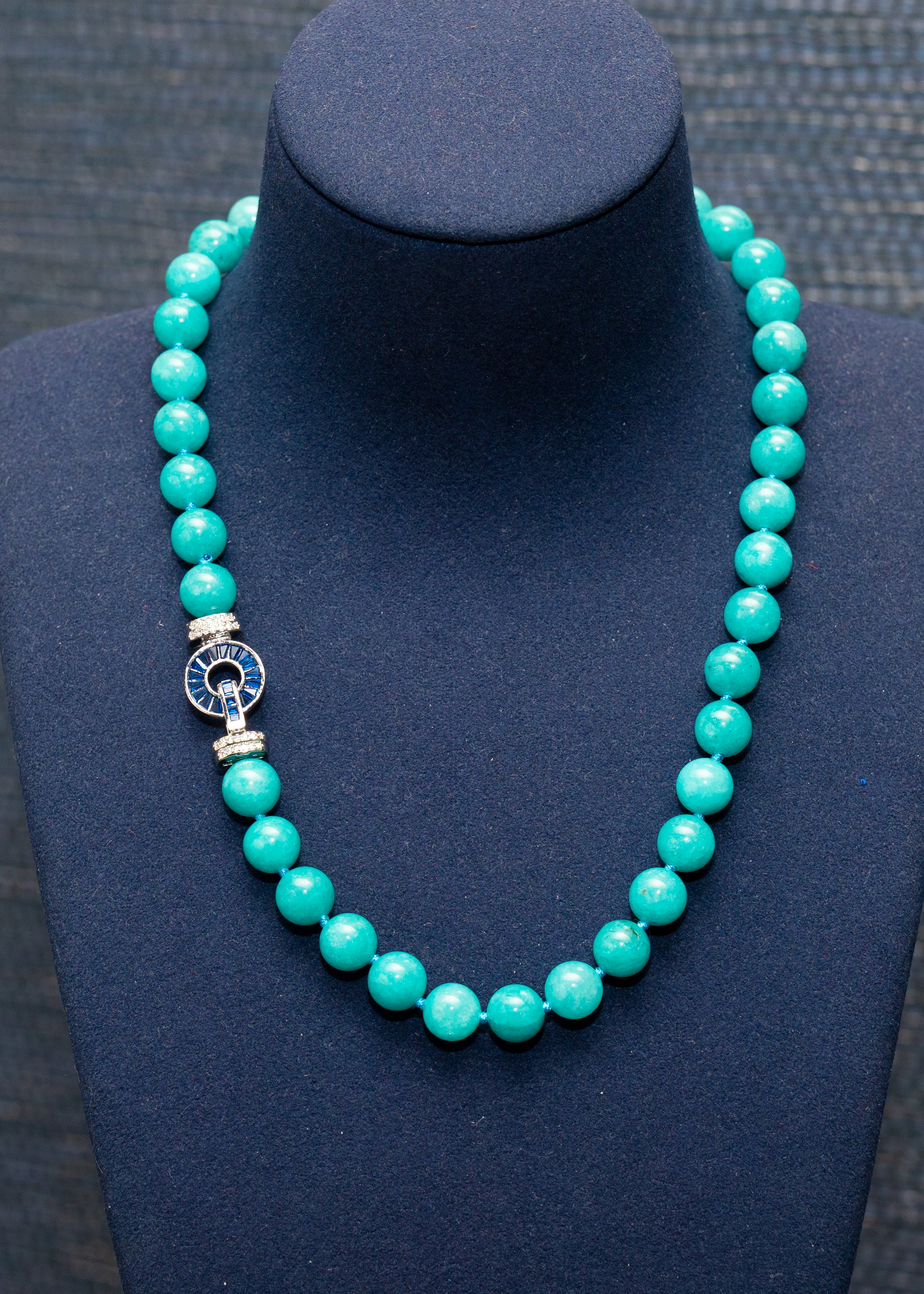 Turquoise Heirloom Beaded Statement Necklace with Crystal Clasp