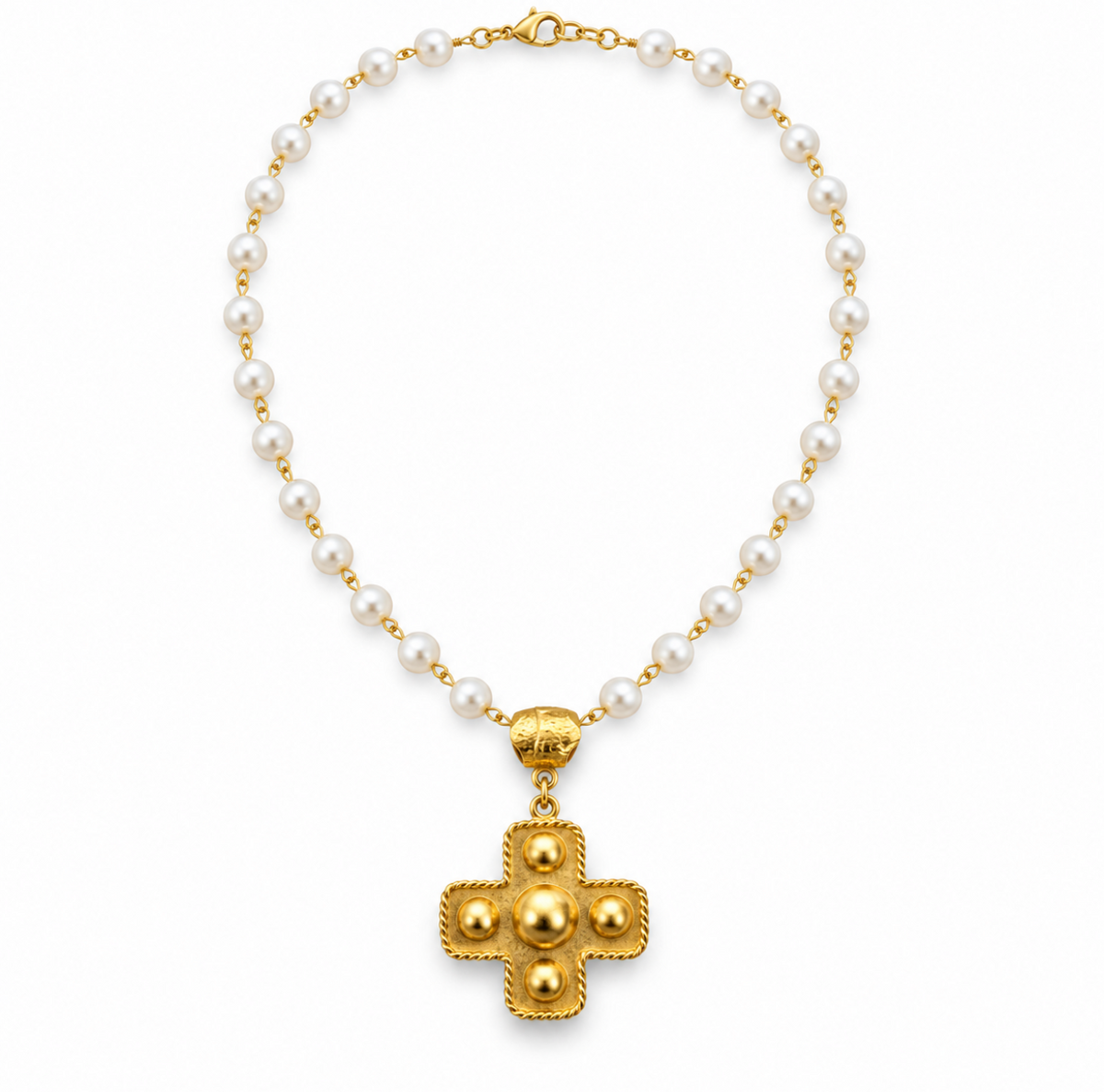 Croce di Luce Pearl Gold-Tone Cross Necklace