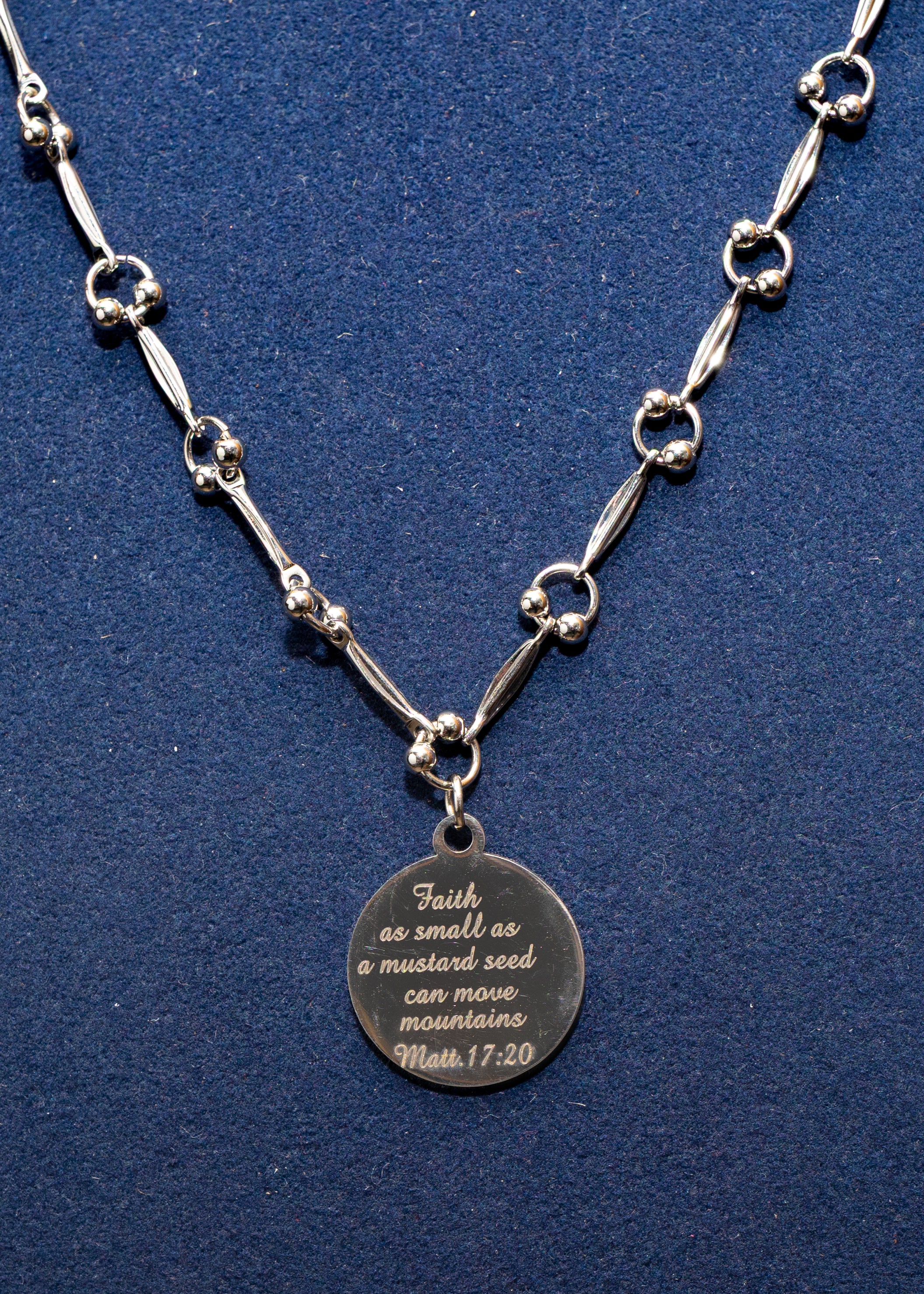 Faith Can Move Mountains Medallion Necklace - Silver Link Chain