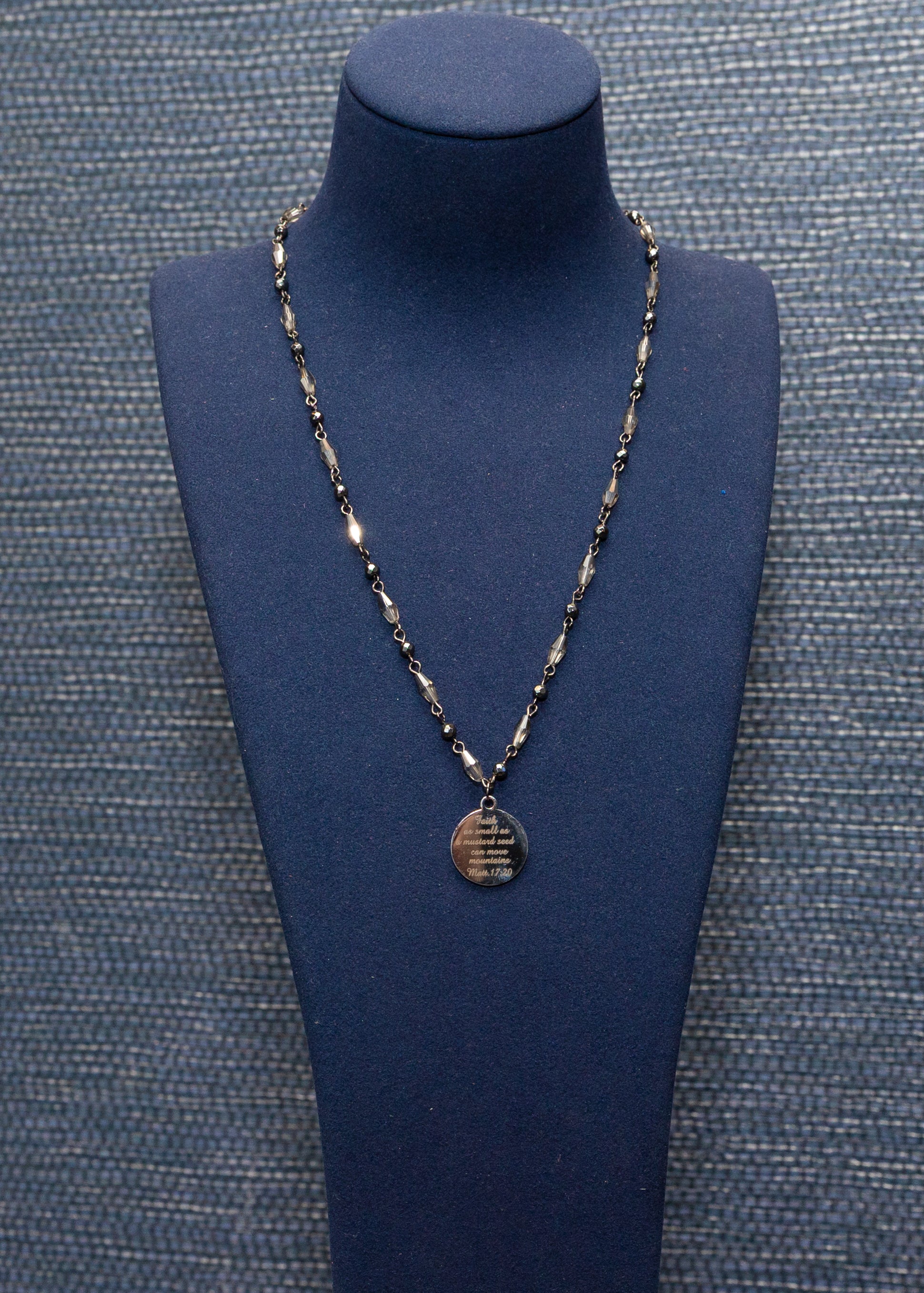 Faith Can Move Mountains Medallion Necklace – Faceted Bead Chain