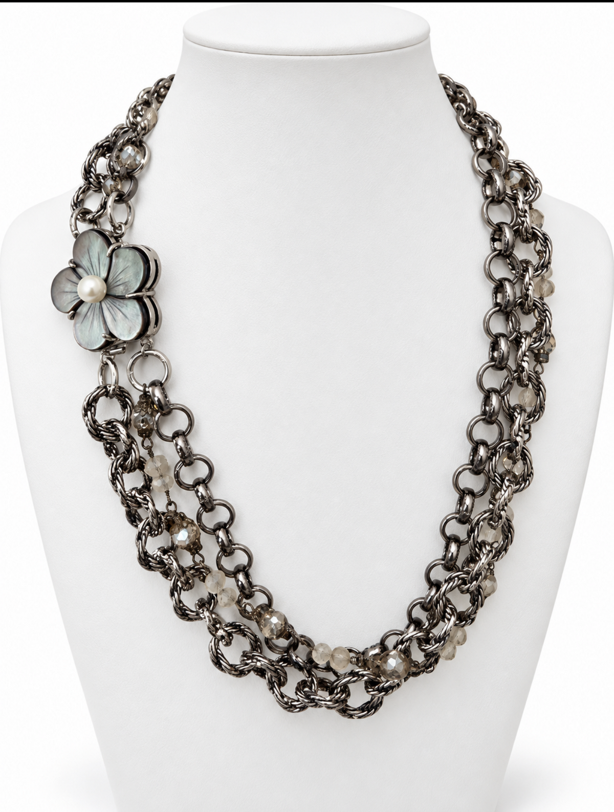Fiore Notturno Layered Chain Pearl Flower Necklace