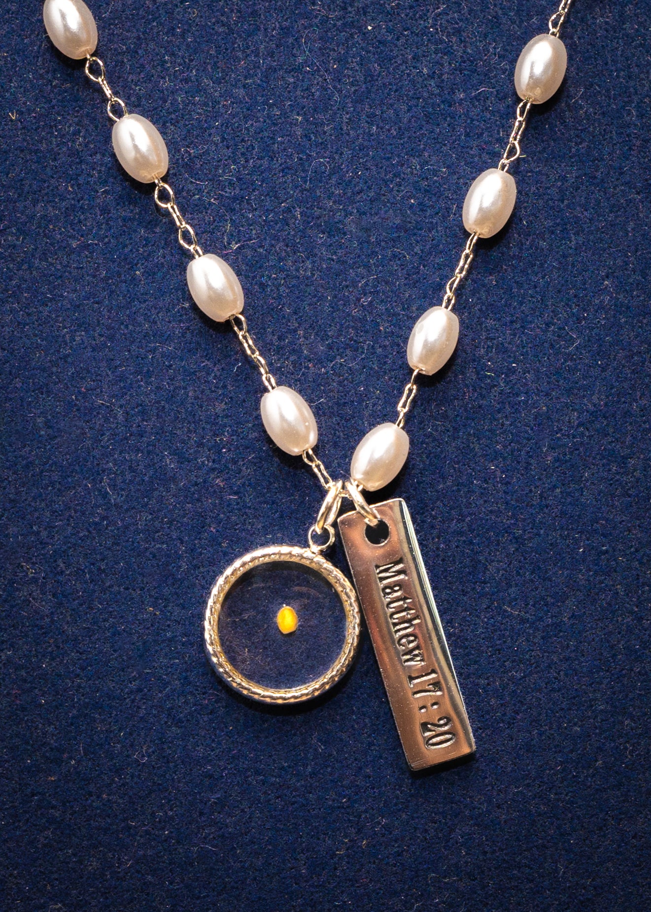Pearl Chain “Matthew 11:28” Charm Necklace