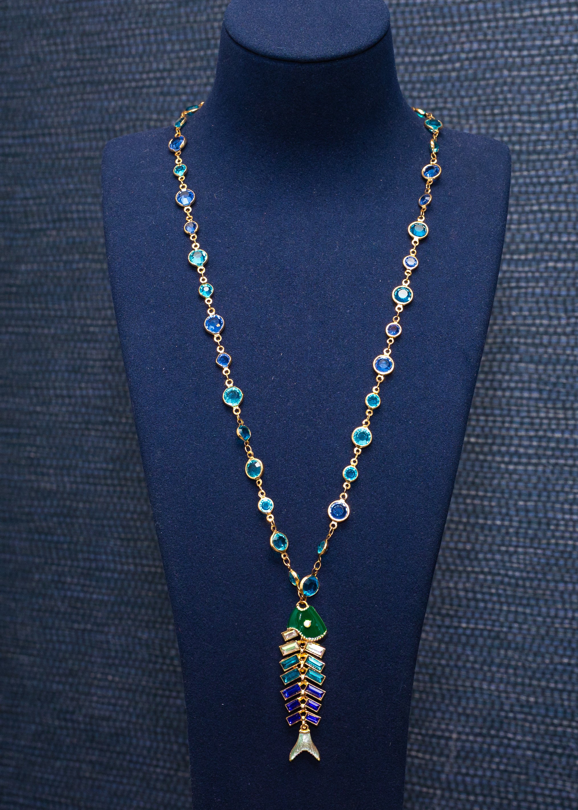 Blue Crystal Fish Pendant Necklace