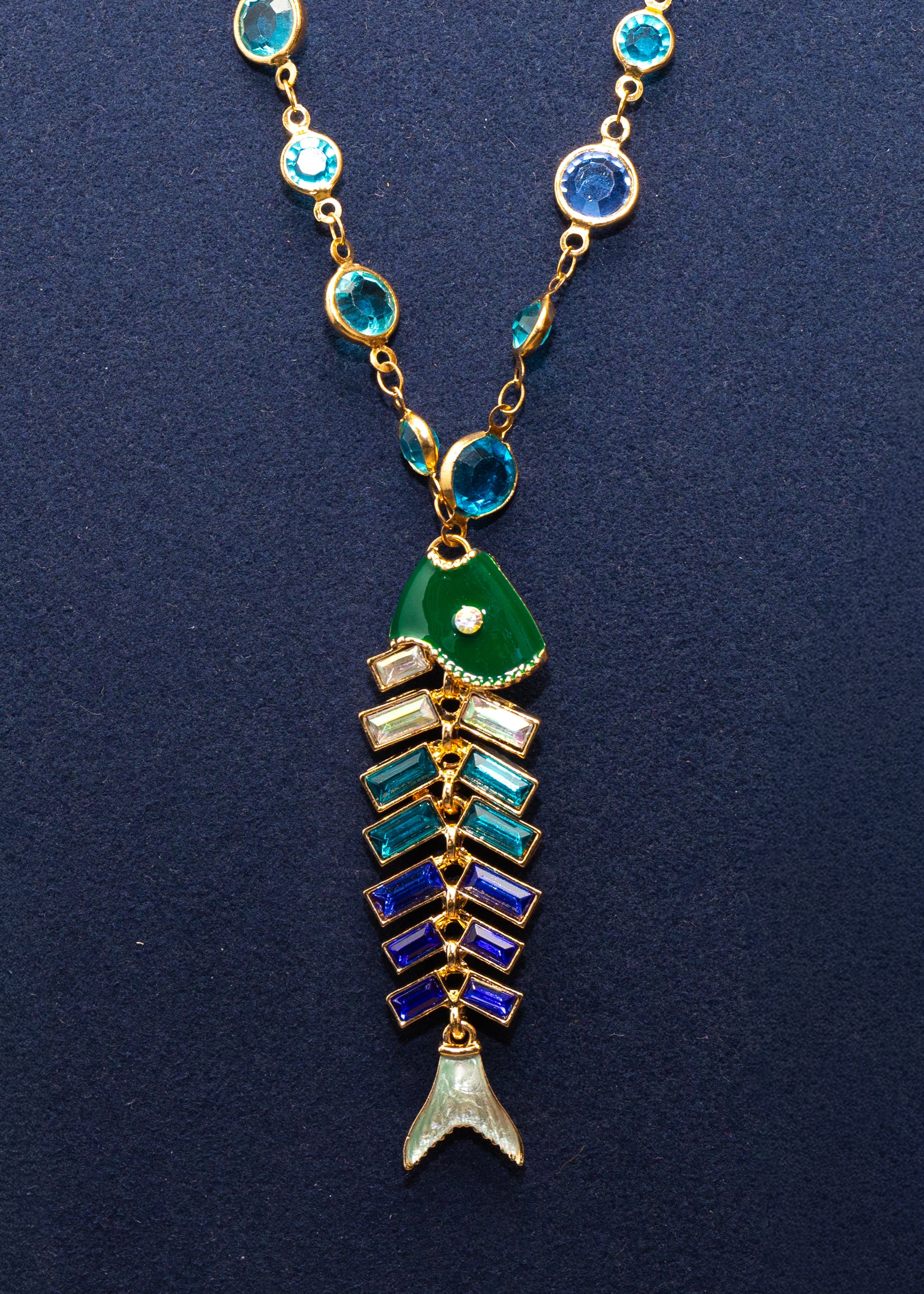 Blue Crystal Fish Pendant Necklace