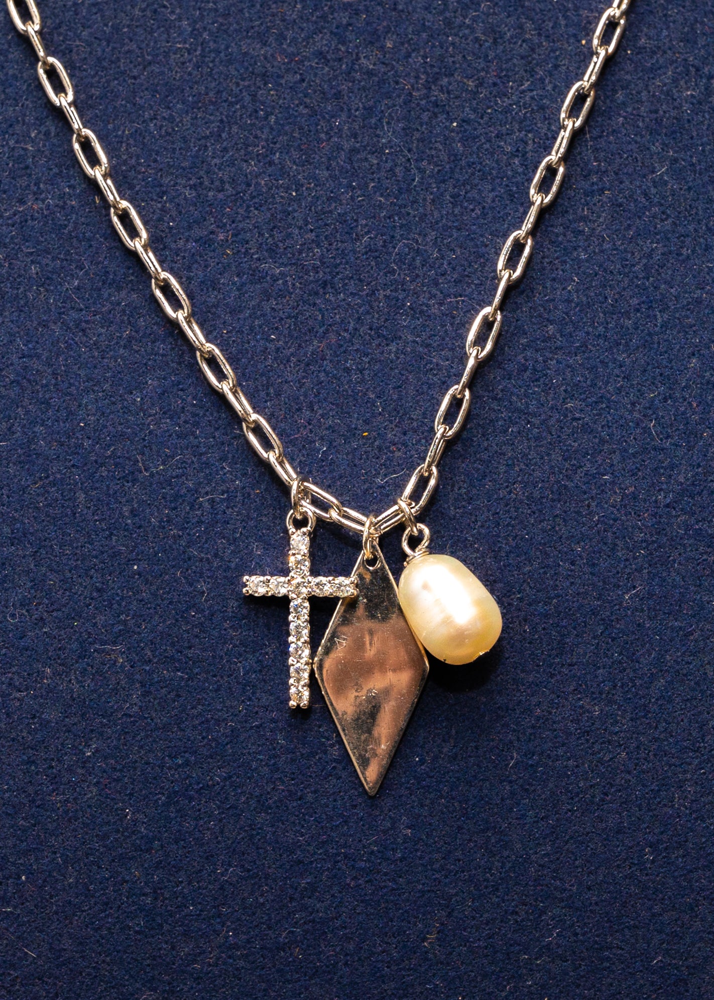 Cross & Pearl Charm Chain Necklace