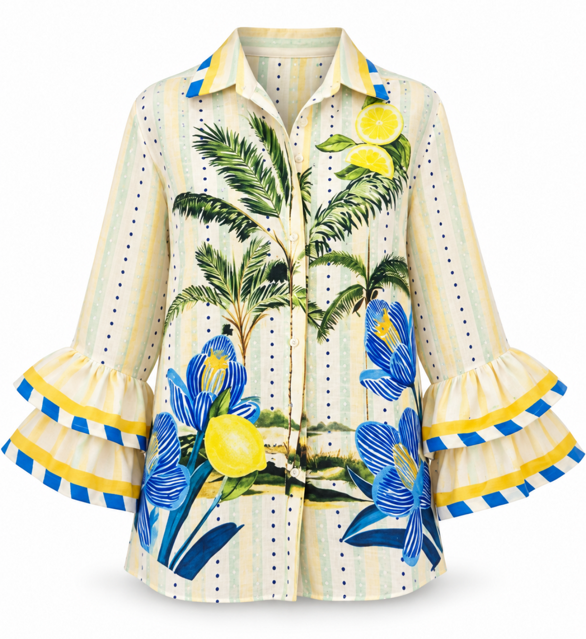 La Dolce Vita Lemon &amp; Palm Ruffle Blouse