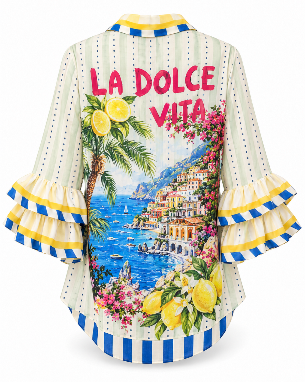 La Dolce Vita Lemon &amp; Palm Ruffle Blouse