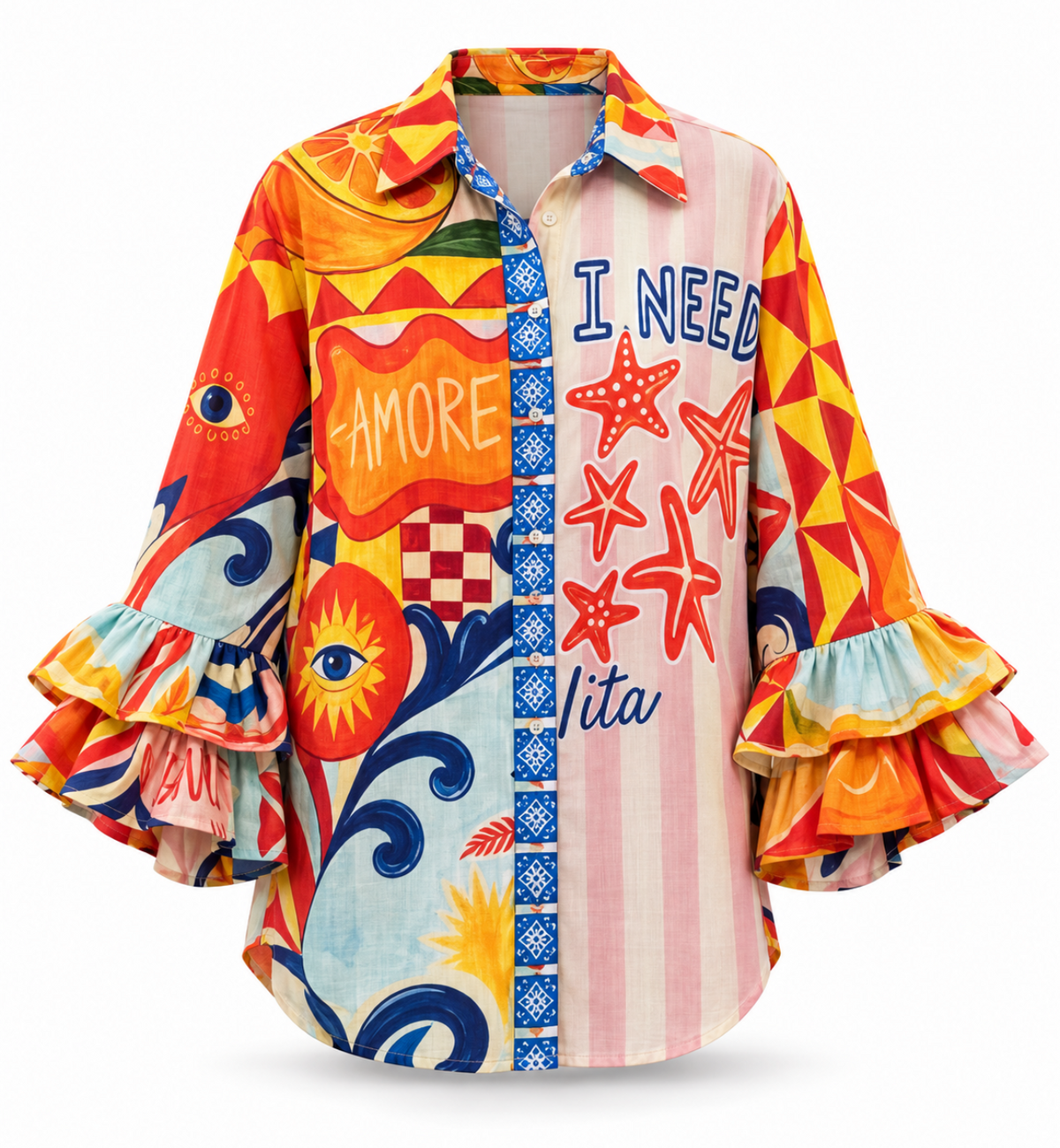 Amore di Mare Patchwork Ruffle Blouse
