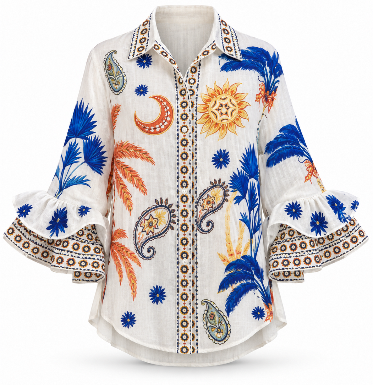 Riviera Celeste Ruffle Blouse