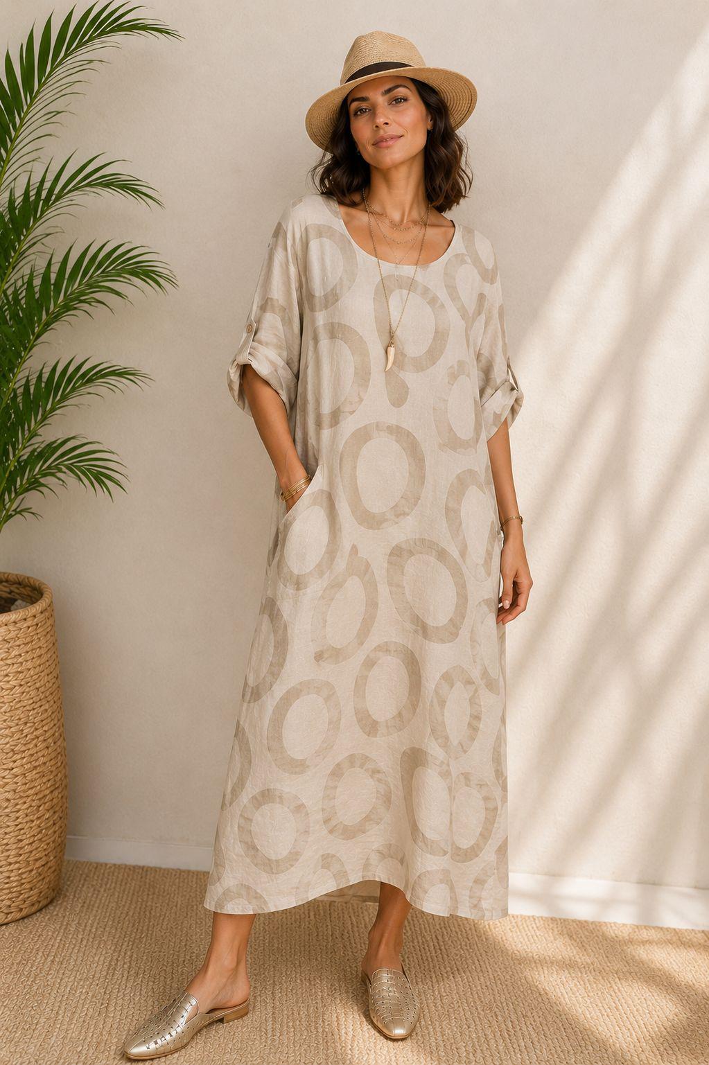 Circle Geometric Print Linen Maxi Dress