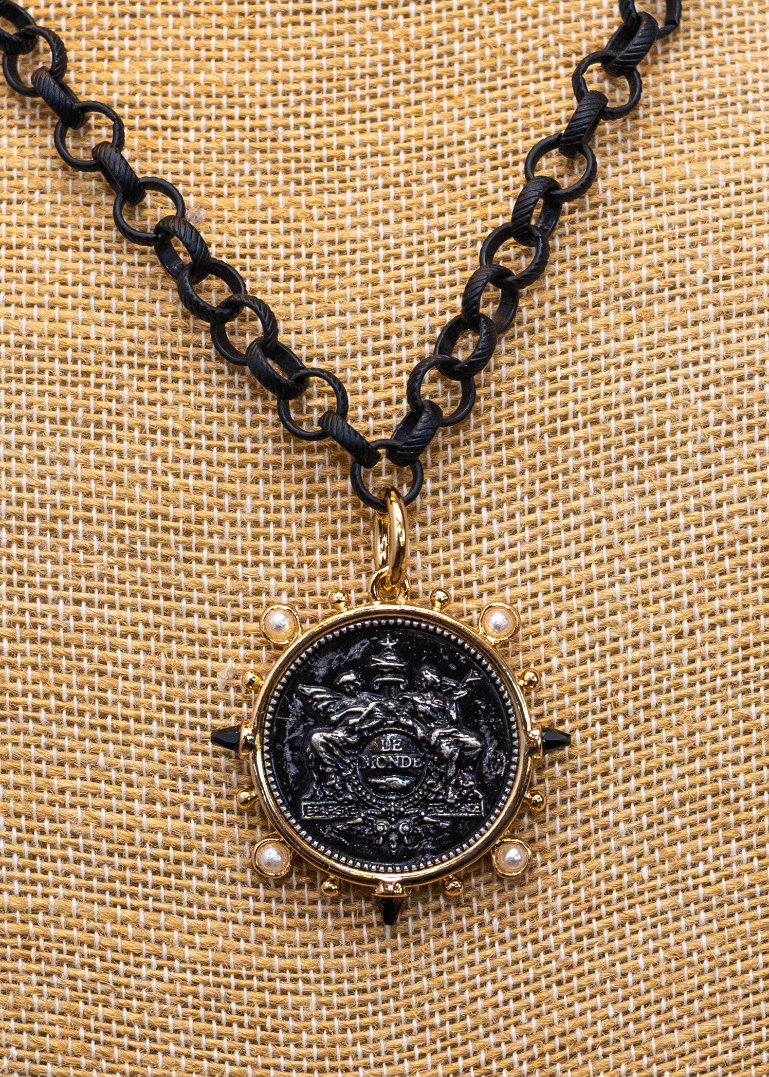 Black Coin Medallion Necklace